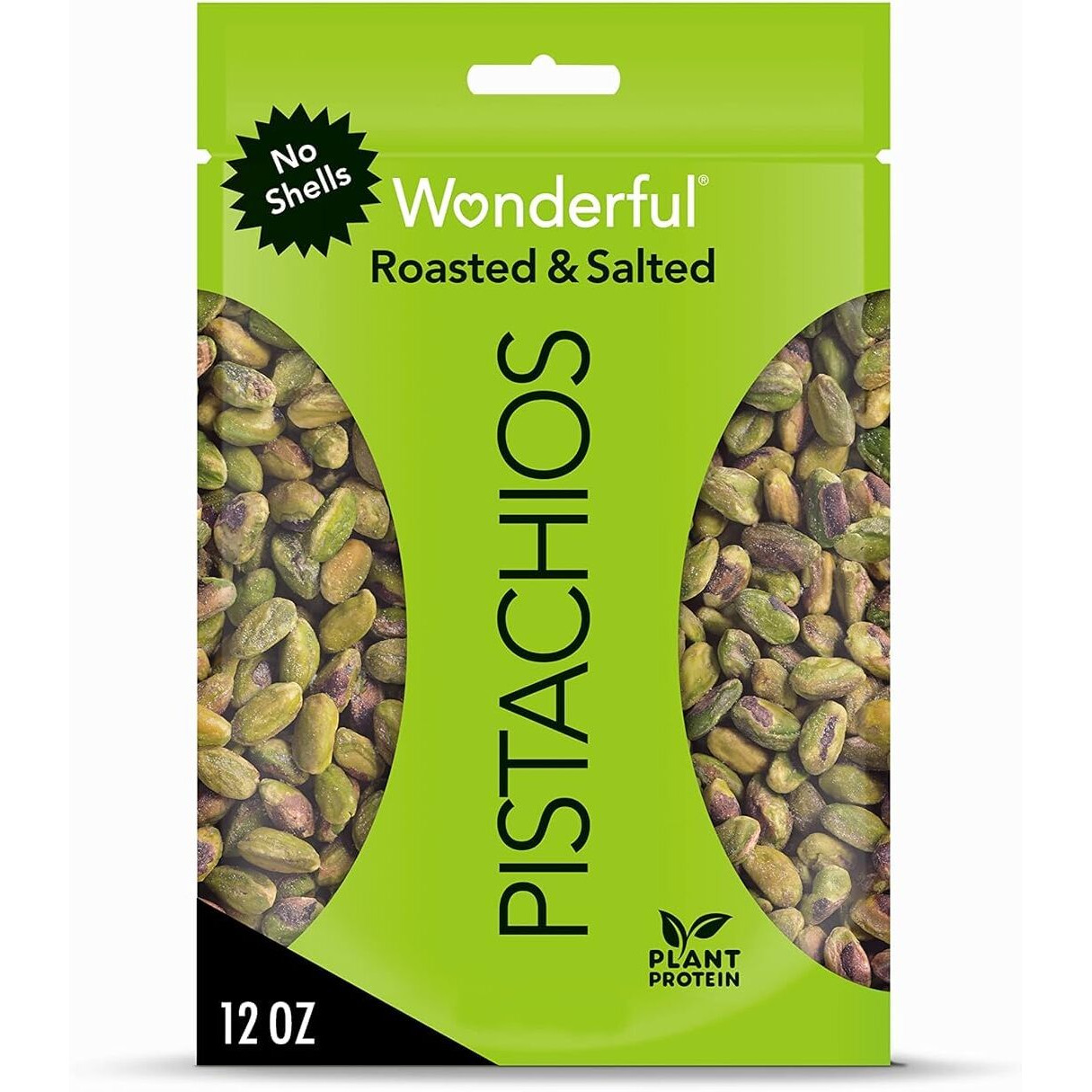Wonderful Pistachios No Shells, Roasted & Salted Nuts, 12 Ounce Resealable Bag, Protein Snacks, Gluten Free, Healthy Snack