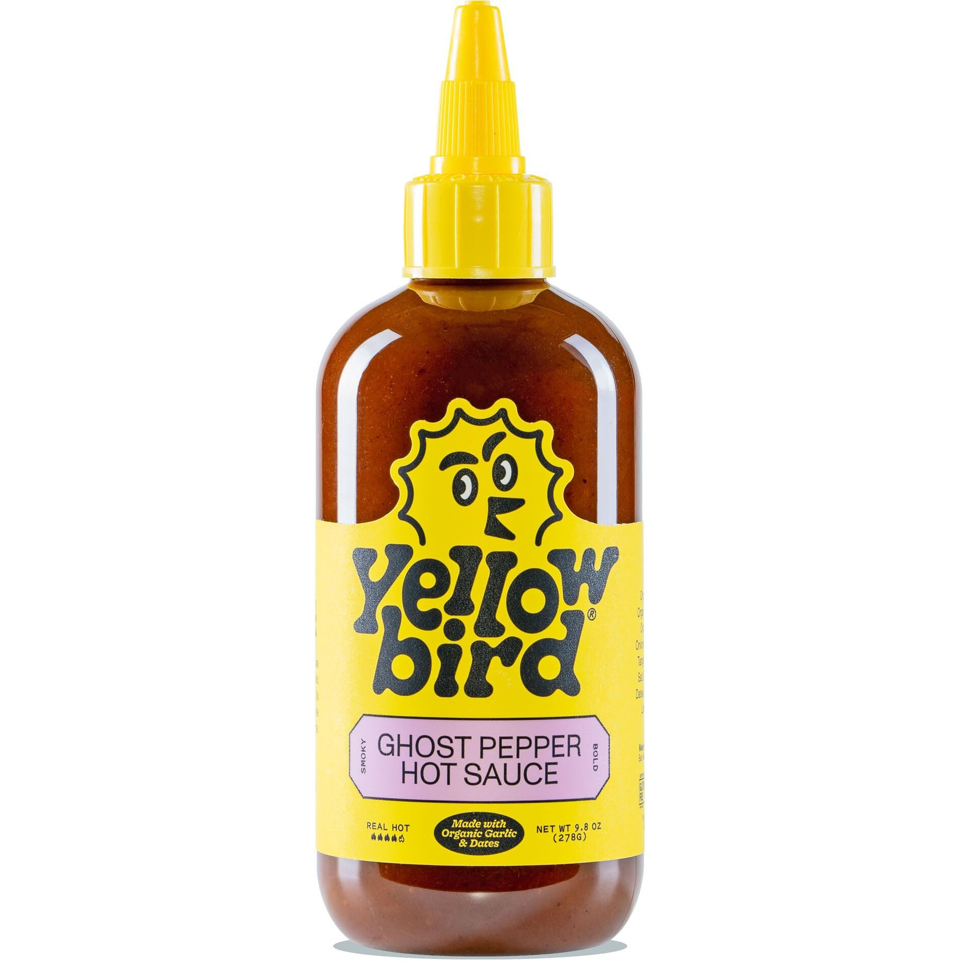 Organic Ghost Pepper Hot Sauce By Yellowbird - Hot And Smoky Hot Pepper Sauce With Smoked Ghost Peppers, Tomatoes And Onions - Plant-Based, Gluten Free, Non-Gmo - Homegrown In Austin - 9.8 Oz