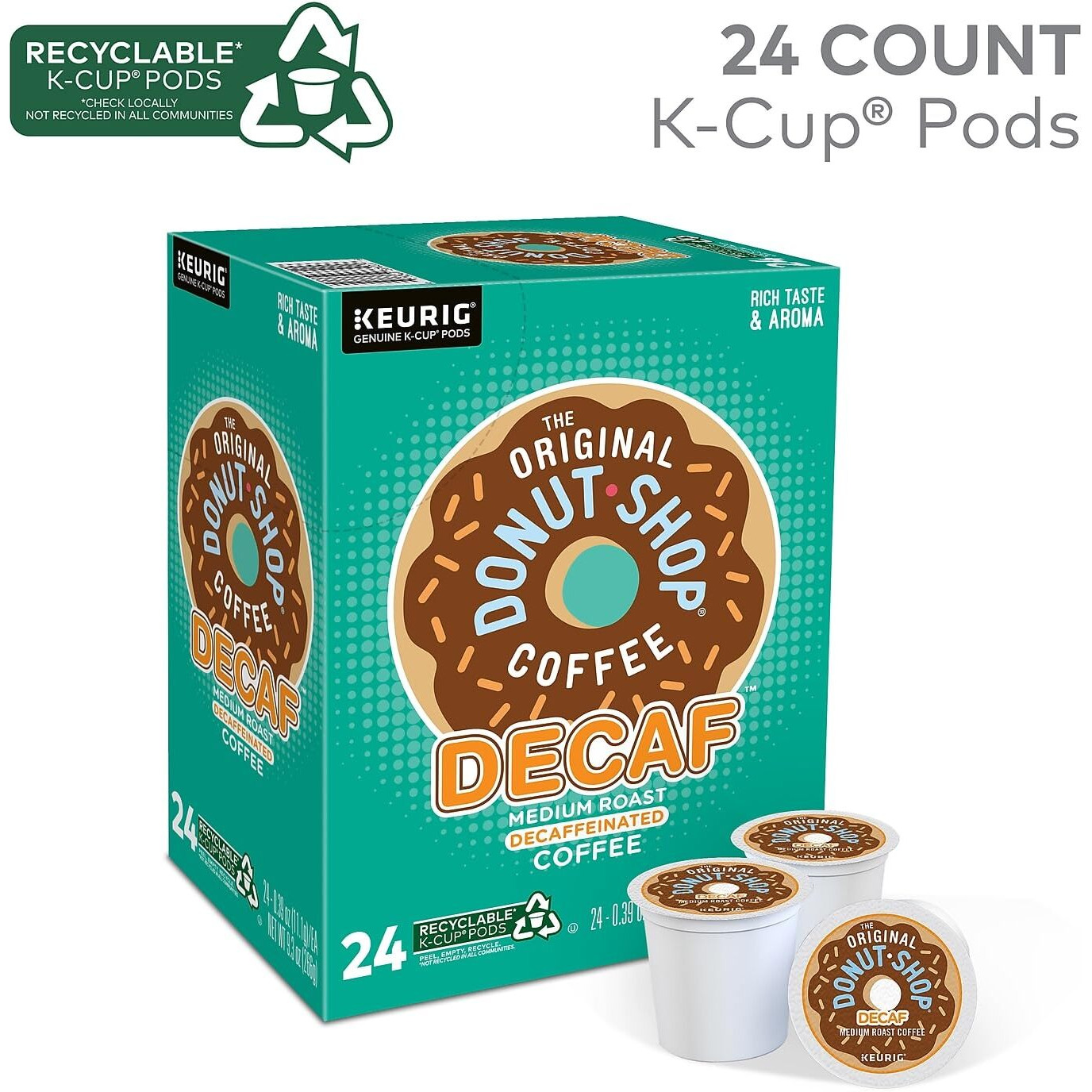 The Original Donut Shop Decaf Keurig Single-Serve K-Cup Pods, Medium Roast Decaffeinated Coffee, 24 Count (Pack Of 1)