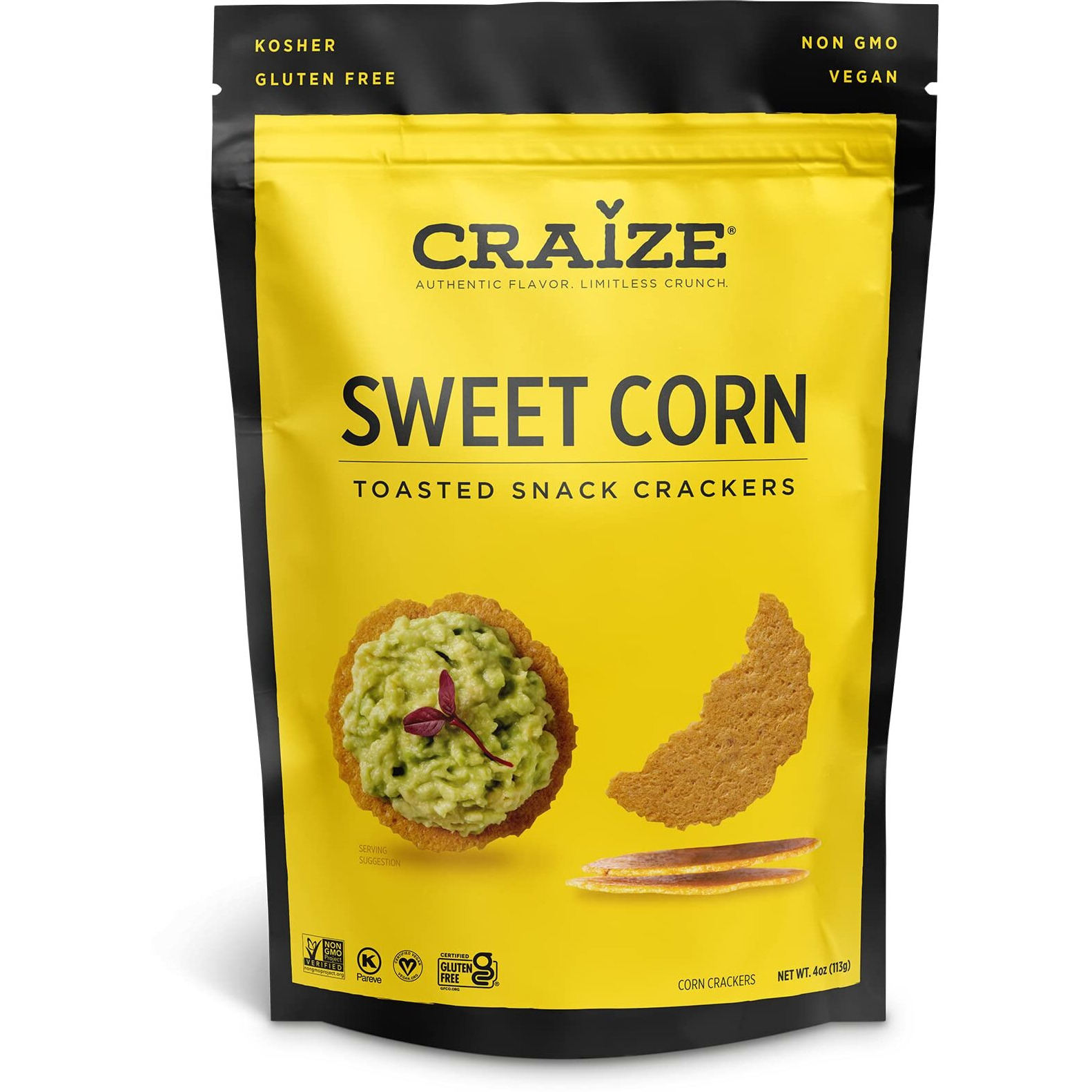 Craize Sweet Corn Crisps | Gluten Free, Vegan, Kosher, Toasted Corn Crackers | 4 Oz Each