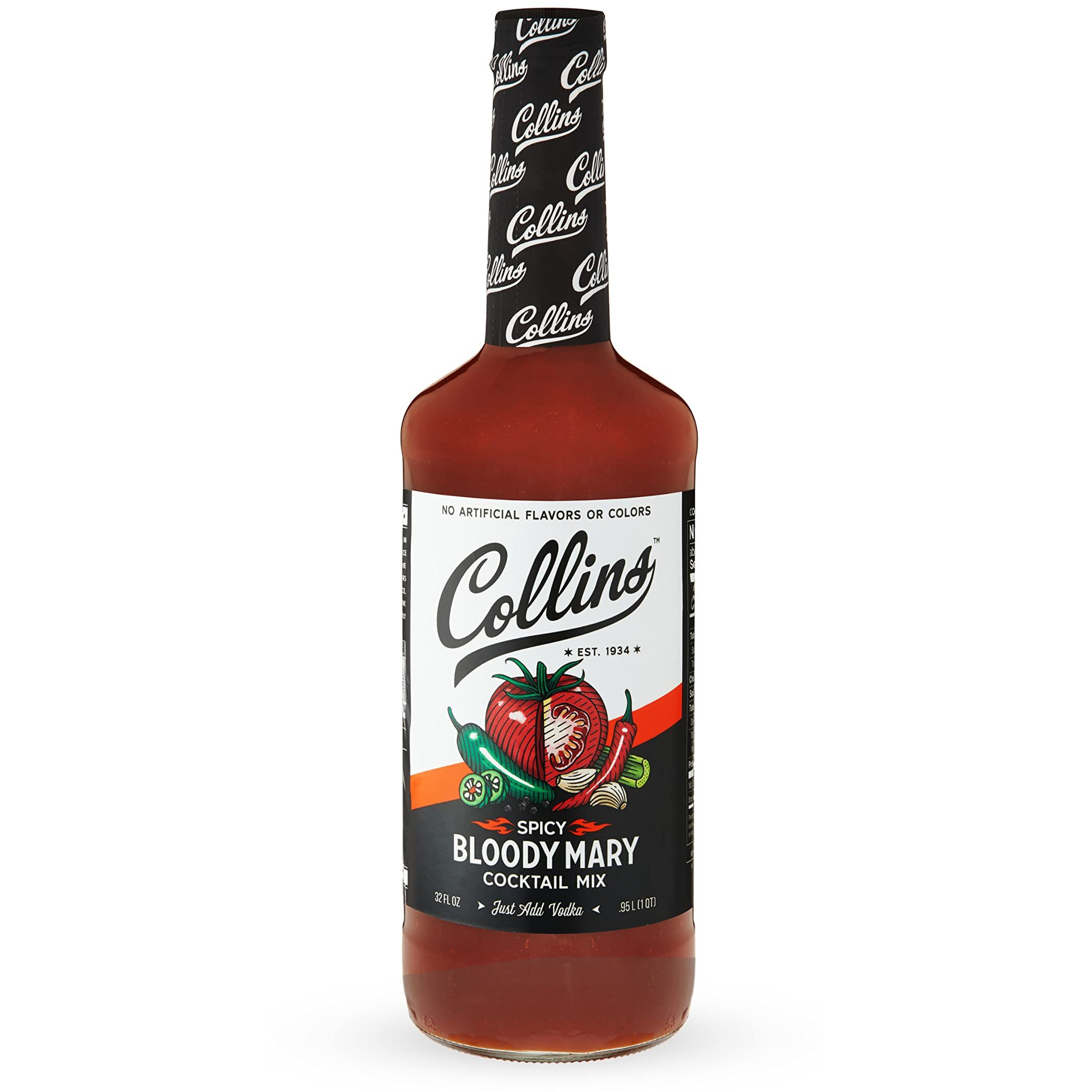 Collins Spicy Bloody Mary Mix, Made With Tomato, Garlic, Worcestershire, Horseradish, Cayenne And Other Spices, Brunch Cocktail Recipe, Bartender Mixer, Drinking Gifts, Home Cocktail Bar, 32 Fl Oz