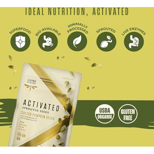 Living Intentions Organic Sprouted Pumpkin Seeds Salted - Nongmo - Gluten Free - Vegan -Kosher - Paleo - 8 Ounce Unit