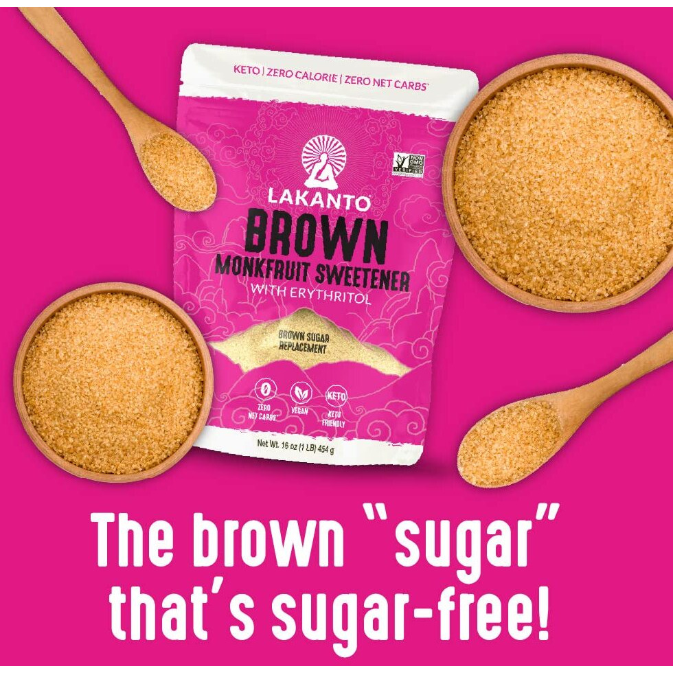 Lakanto Brown Monk Fruit Sweetener With Erythritol, Brown Sugar Substitute Sweetener For Baking, Coffee, Oatmeal & More, Keto, Friendly, Low Calorie, Low Carb, Vegan, Gluten Free, Non Gmo, 1 Lb