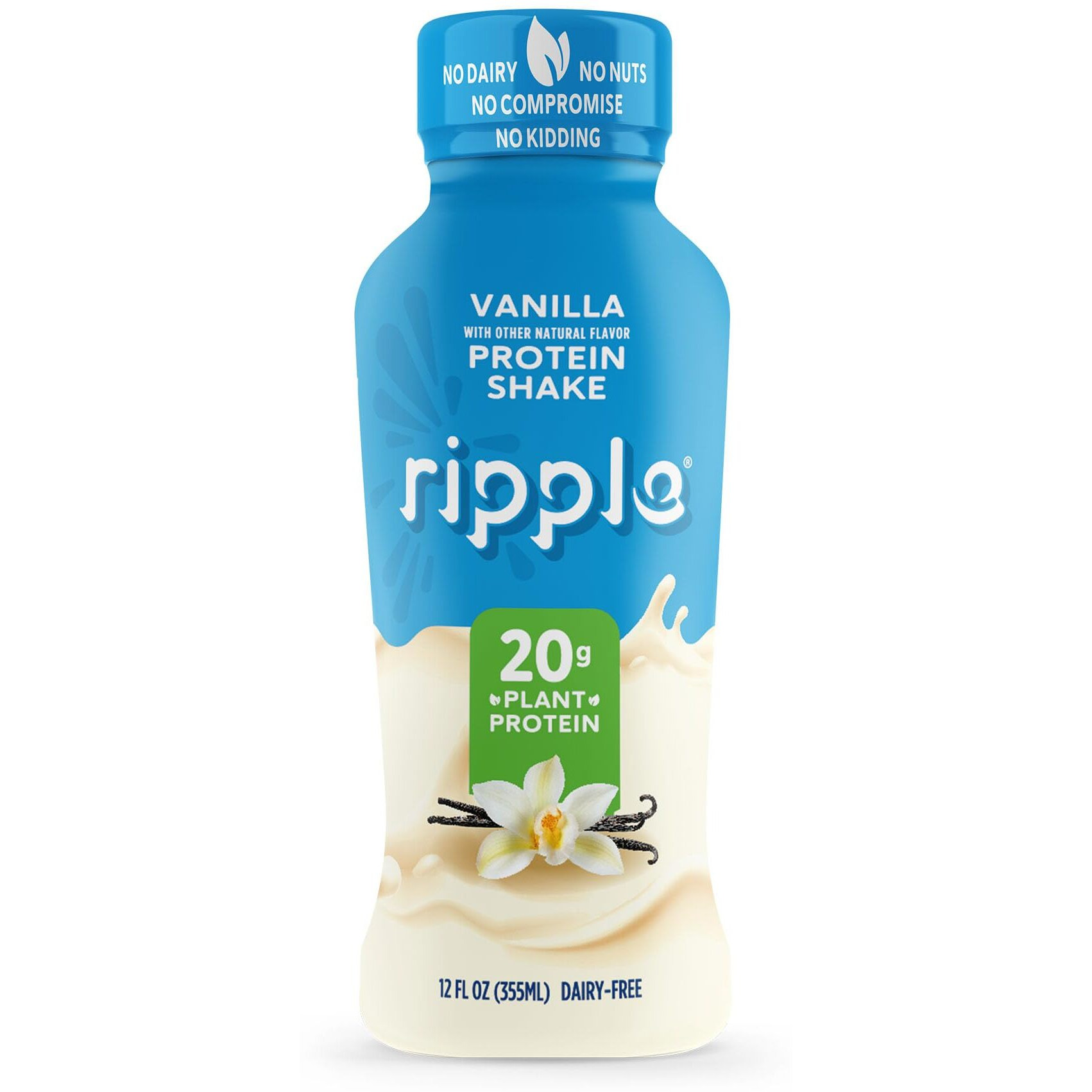 Ripple Vegan Protein Shake | Vanilla | 20G Nutritious Plant Based Pea Protein | Shelf Stable | No Gmos, Soy, Nut, Gluten, Lactose | 12 Oz, 12 Pack