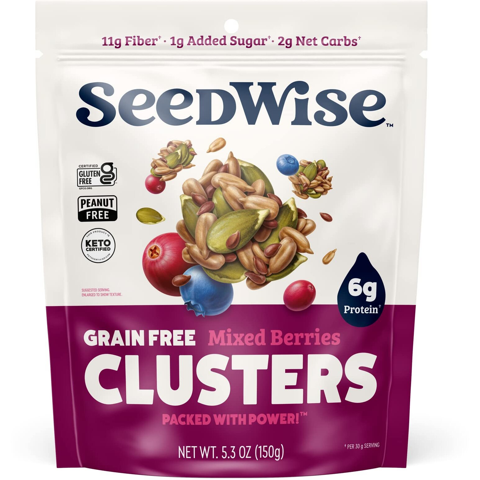 Ozery Bakery Super Seed Crunch Clusters, Mixed Berries, Plant Based, Vegan, Keto Snack, 5.3 Ounce (Pack Of 6)