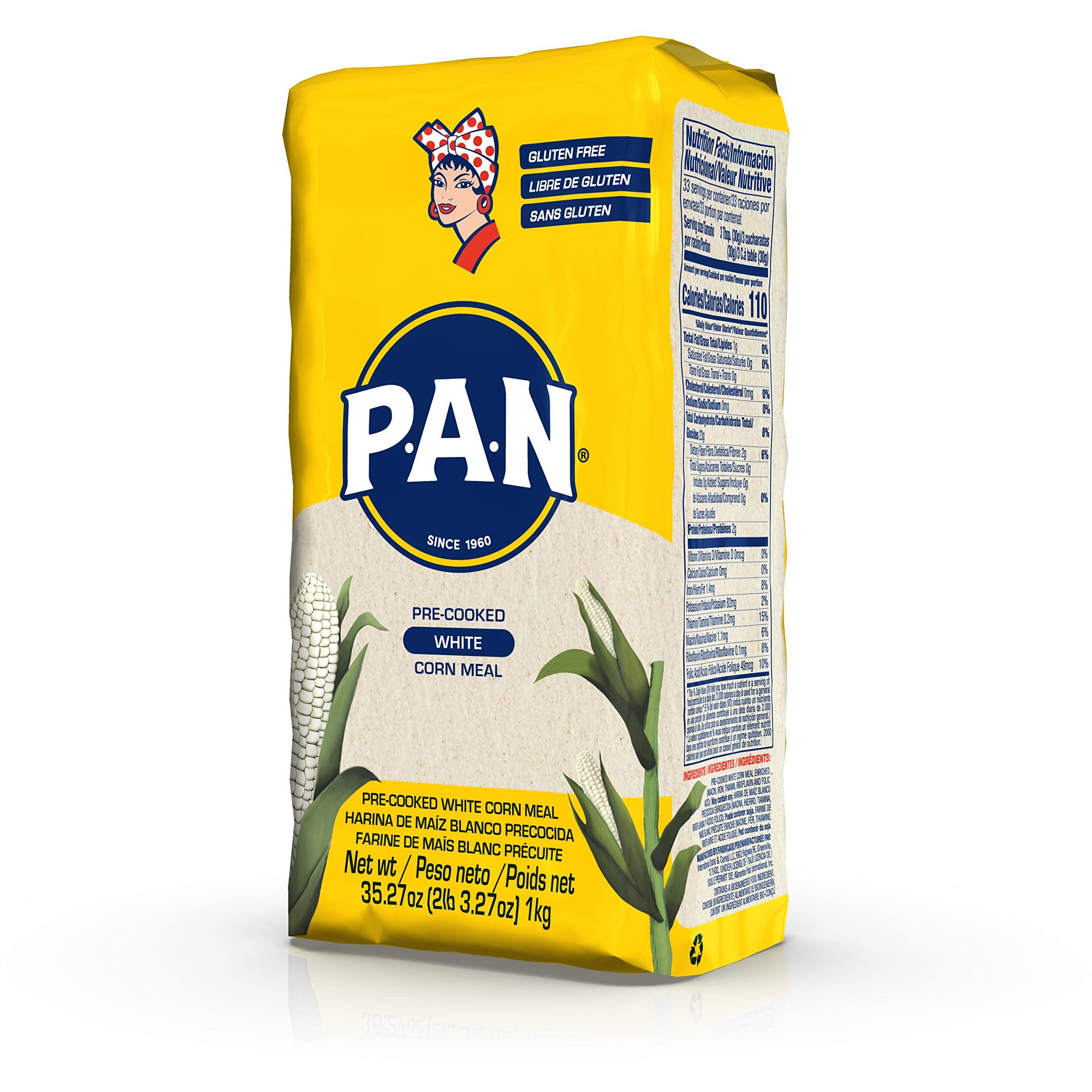 P.A.N. White Corn Meal - Pre-Cooked Gluten Free And Kosher Flour For Arepas (2.2 Lb/Pack Of 3)