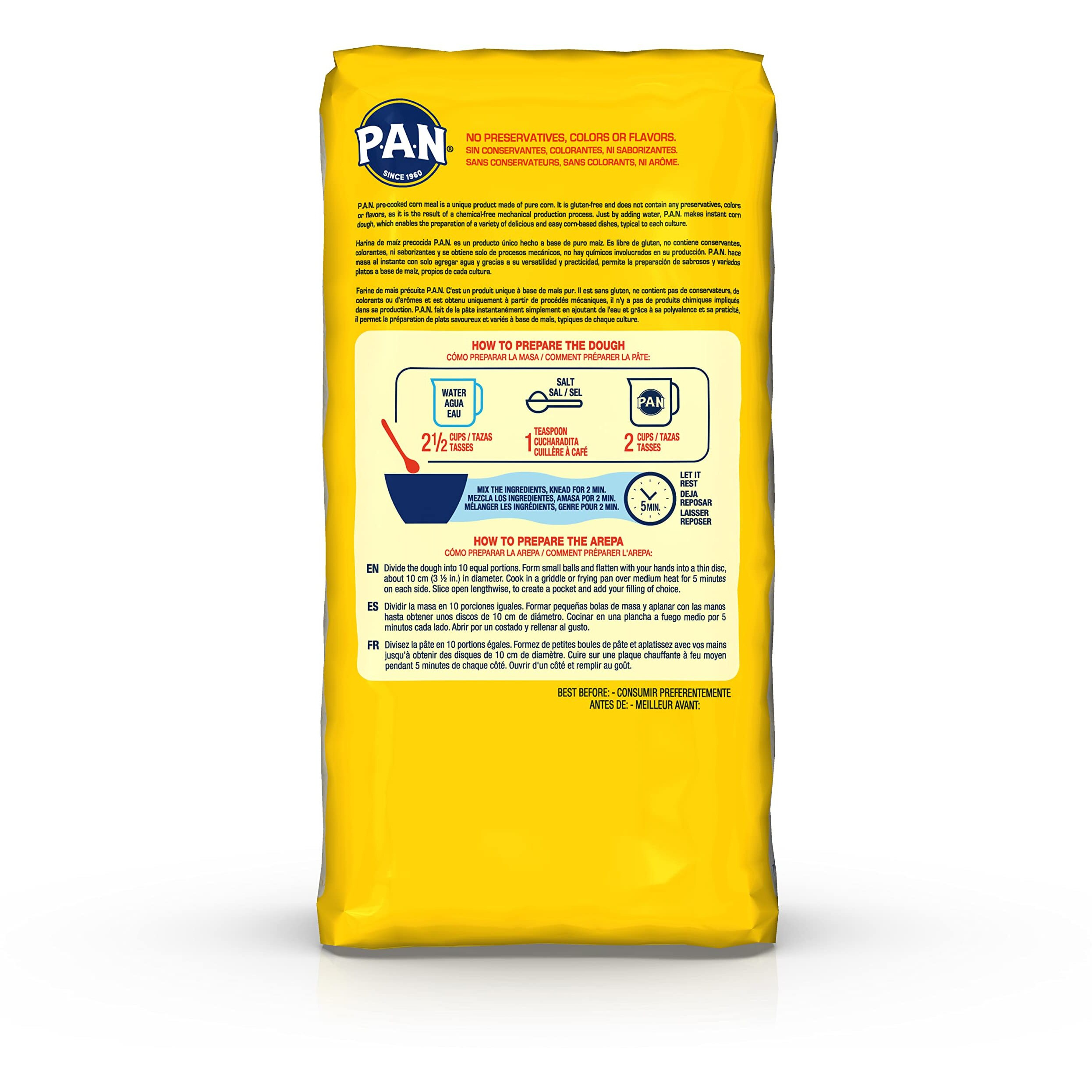 P.A.N. White Corn Meal - Pre-Cooked Gluten Free And Kosher Flour For Arepas (2.2 Lb/Pack Of 3)