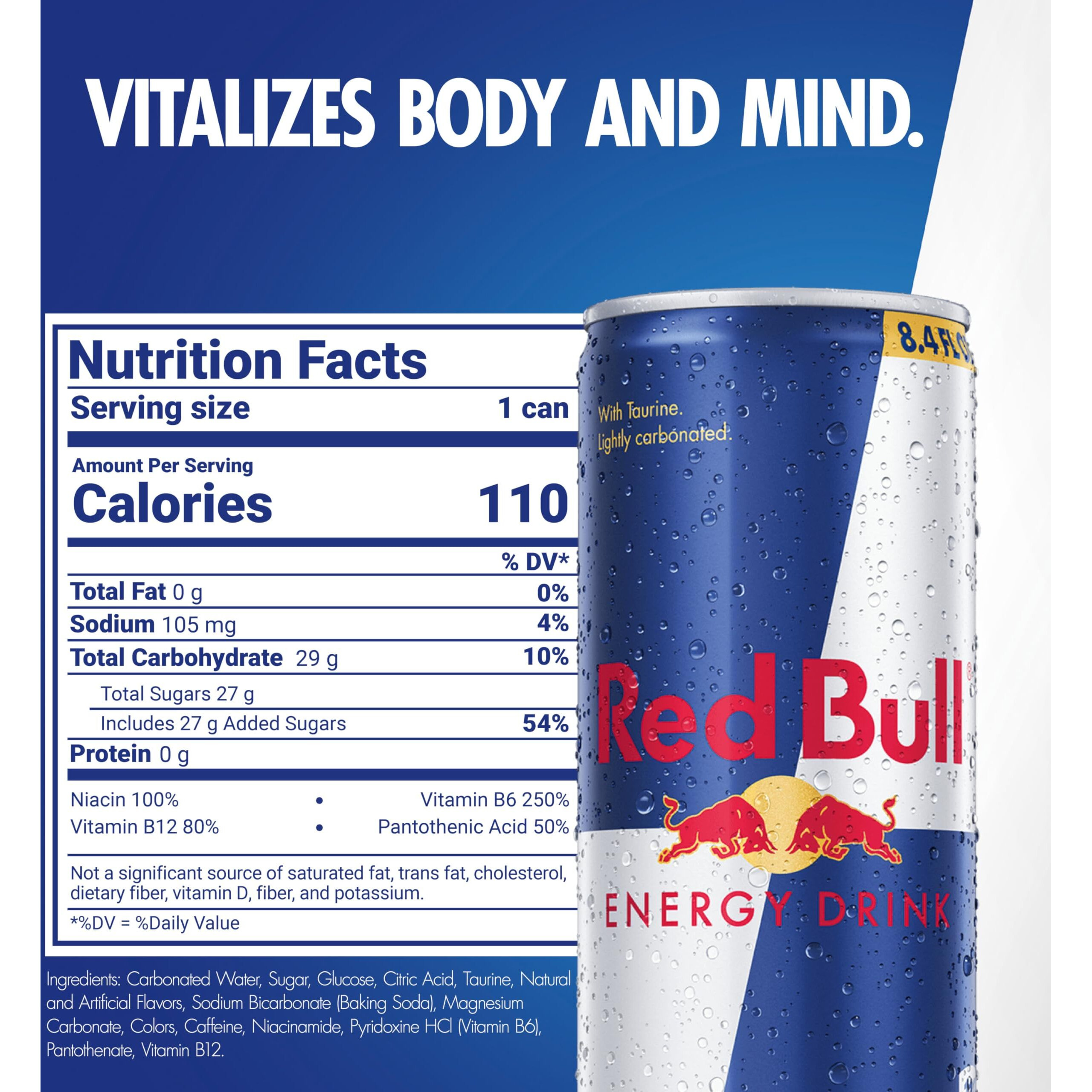 Red Bull Energy Drink With 80Mg Caffeine Plus Taurine & B Vitamins, 8.4 Fl Oz, Pack Of 24 Cans