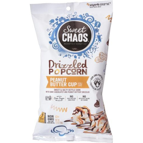 Sweet Chaos Popcorn, Peanut Butter Cup Drizzle, 5.5 Ounce Bag