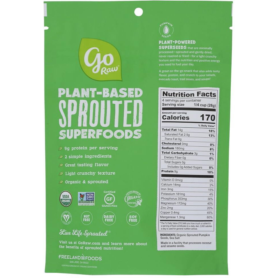 Go Raw, Sprouted Pumpkin Seeds With Sea Salt, Organic, 4Oz
