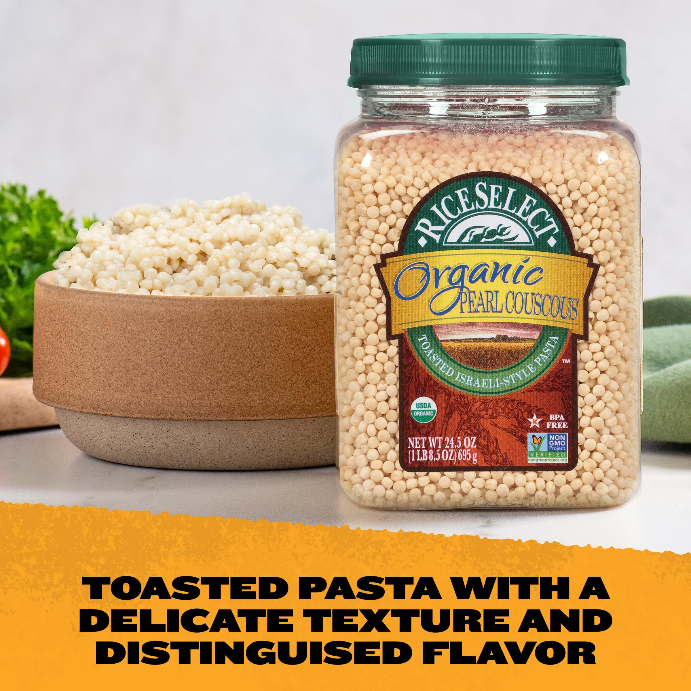 Riceselect Organic Pearl Couscous, Israeli-Style Wheat Couscous Pasta, Non-Gmo, 24.5-Ounce Jar, (Pack Of 1)