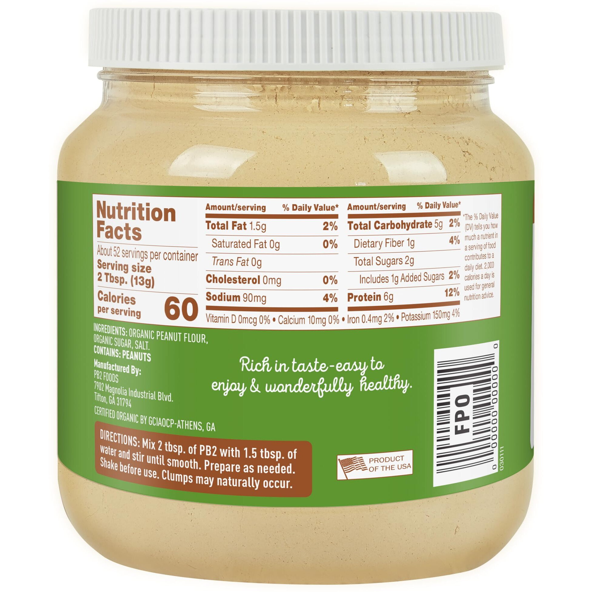 Pb2 6.5Oz Organic Powdered Peanut Butter - Usda Organic Certified, Non-Gmo Project Verified, Gluten-Free