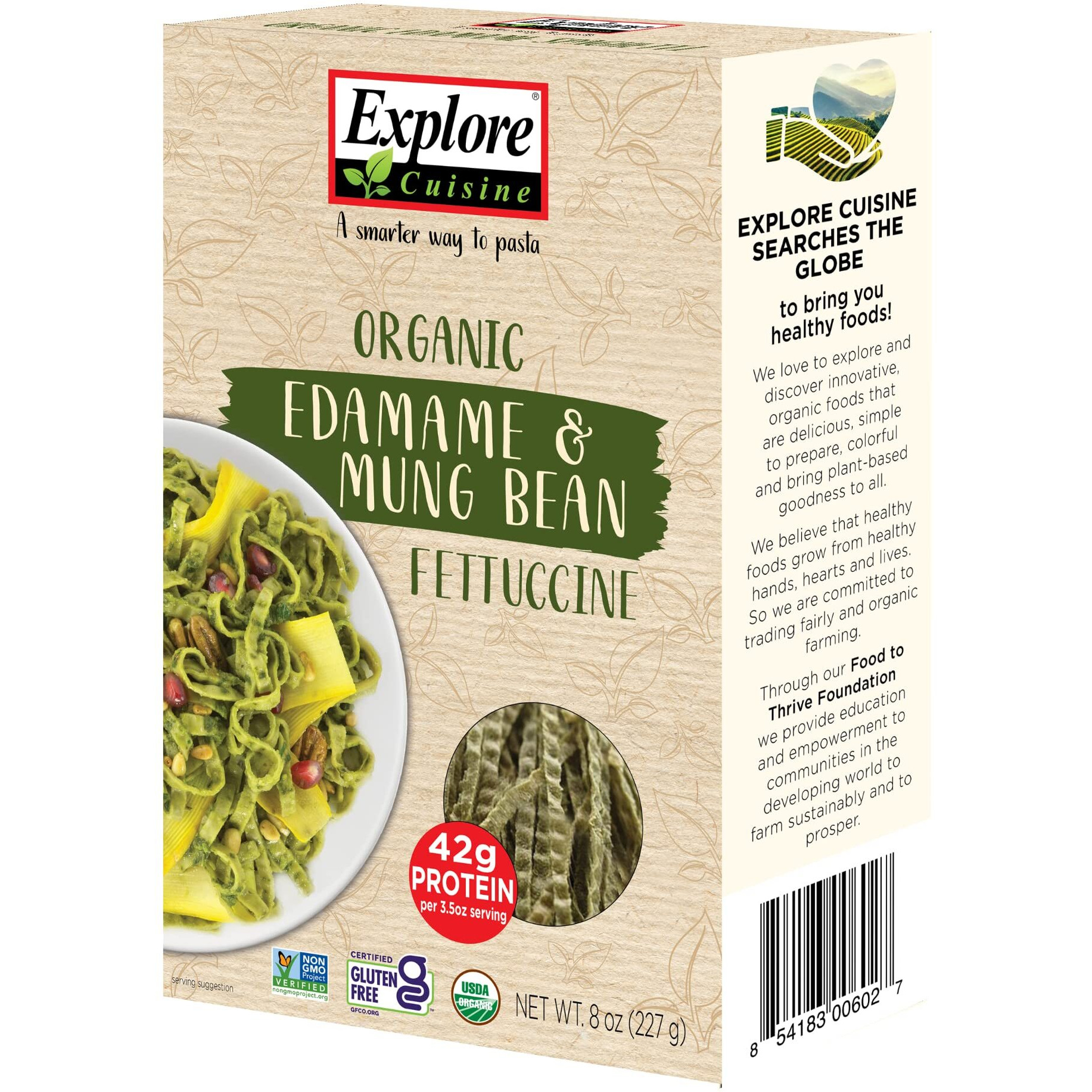 Explore Cuisine Organic Edamame & Mung Bean Fettuccine - 8 Oz - Easy-To-Make Pasta - High In Plant-Based Protein - Non-Gmo, Gluten Free,