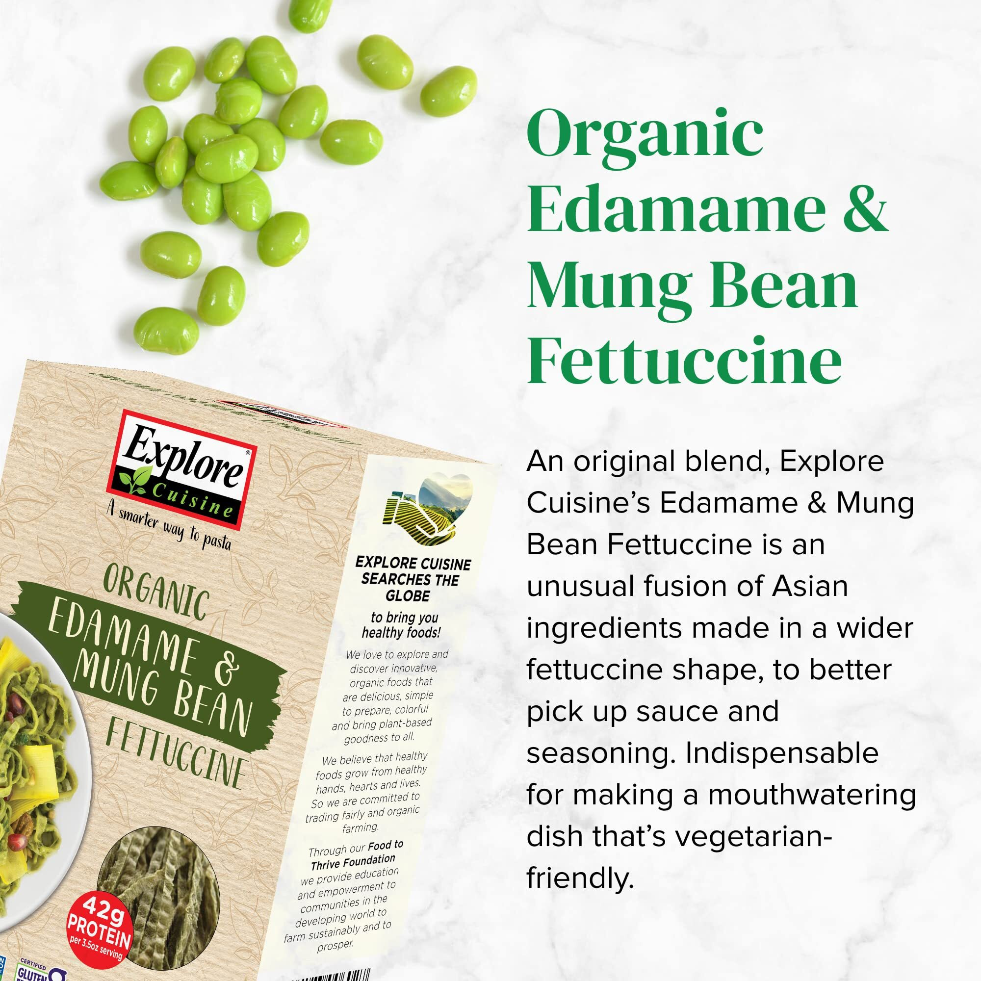 Explore Cuisine Organic Edamame & Mung Bean Fettuccine - 8 Oz - Easy-To-Make Pasta - High In Plant-Based Protein - Non-Gmo, Gluten Free,