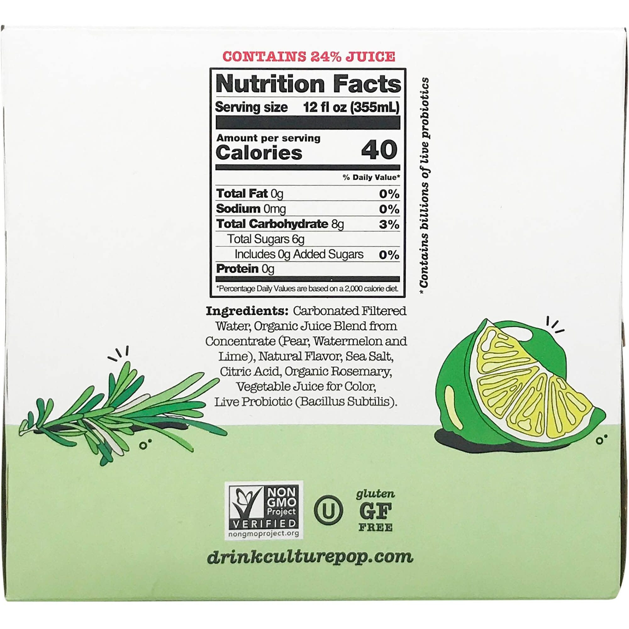 Culture Pop Soda Watermelon Lime & Rosemary Sparkling Soda 4Pk, 12 Fz