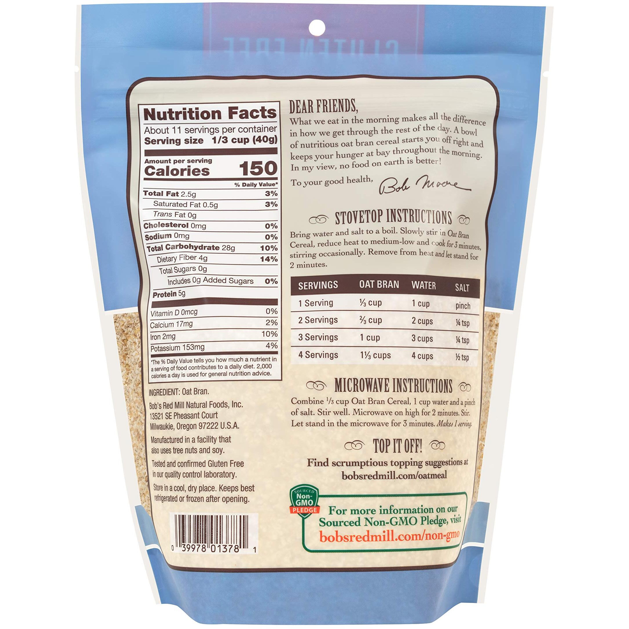 Bob's Red Mill Gluten Free Oat Bran, 16-Ounce