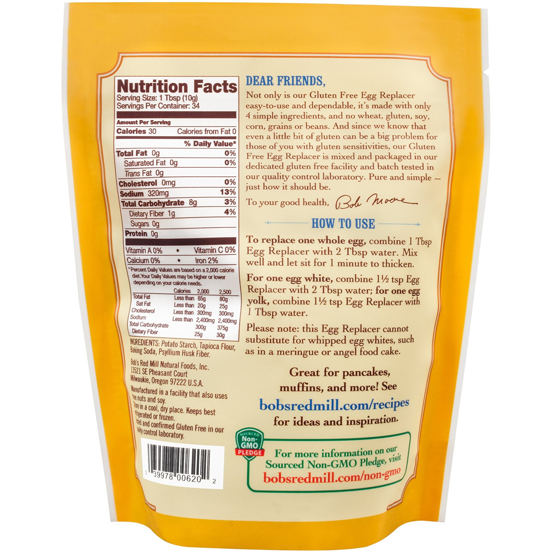 Bob's Red Mill Gf Egg Replacer, 12 Ounce Bag (Pack Of 1), Equals 34 Eggs/Bag, Gluten Free, Non-Gmo, Vegan, Paleo Friendly