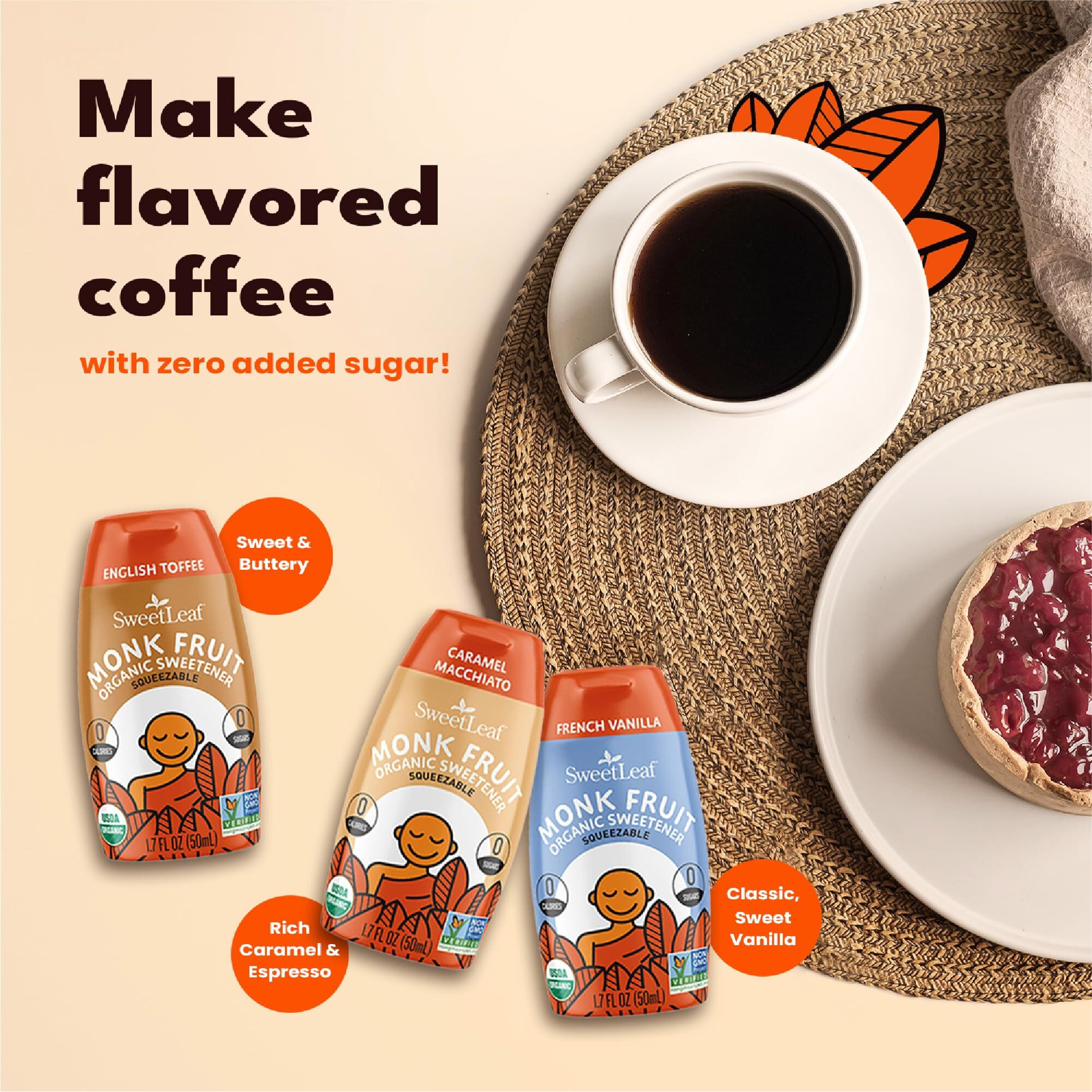 Sweetleaf English Toffee Liquid Monk Fruit - Monk Fruit Liquid Sweetener Drops, Organic Monk Fruit Extract, Zero Calorie Sweetener, Sugar Free, Keto Friendly, Erythritol Free - 1.7 Fl Oz