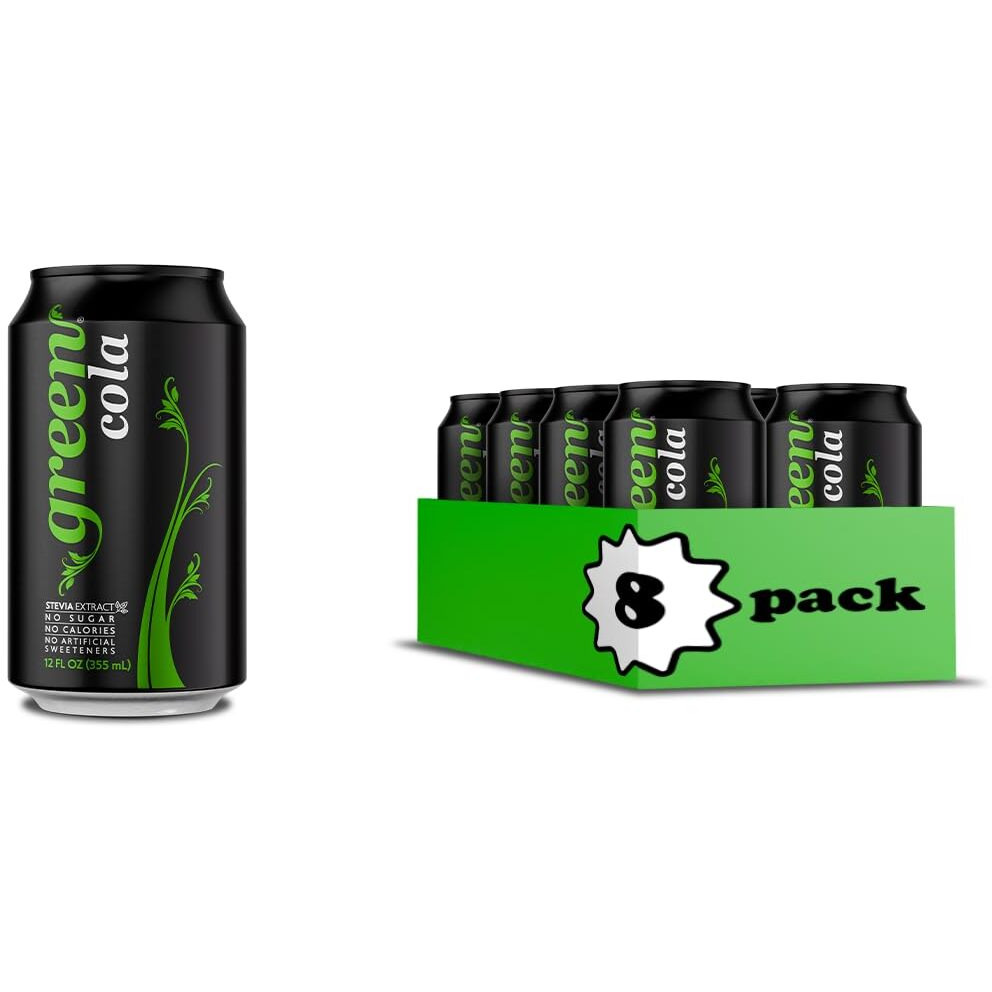 Green Cola - Sugar Free, Zero Calories, Naturally Sweetened With 100% Stevia Leaf Extract, Carbonated Soda, 100% Cola Taste, 12 Fl Oz Each Can - Pack Of 8