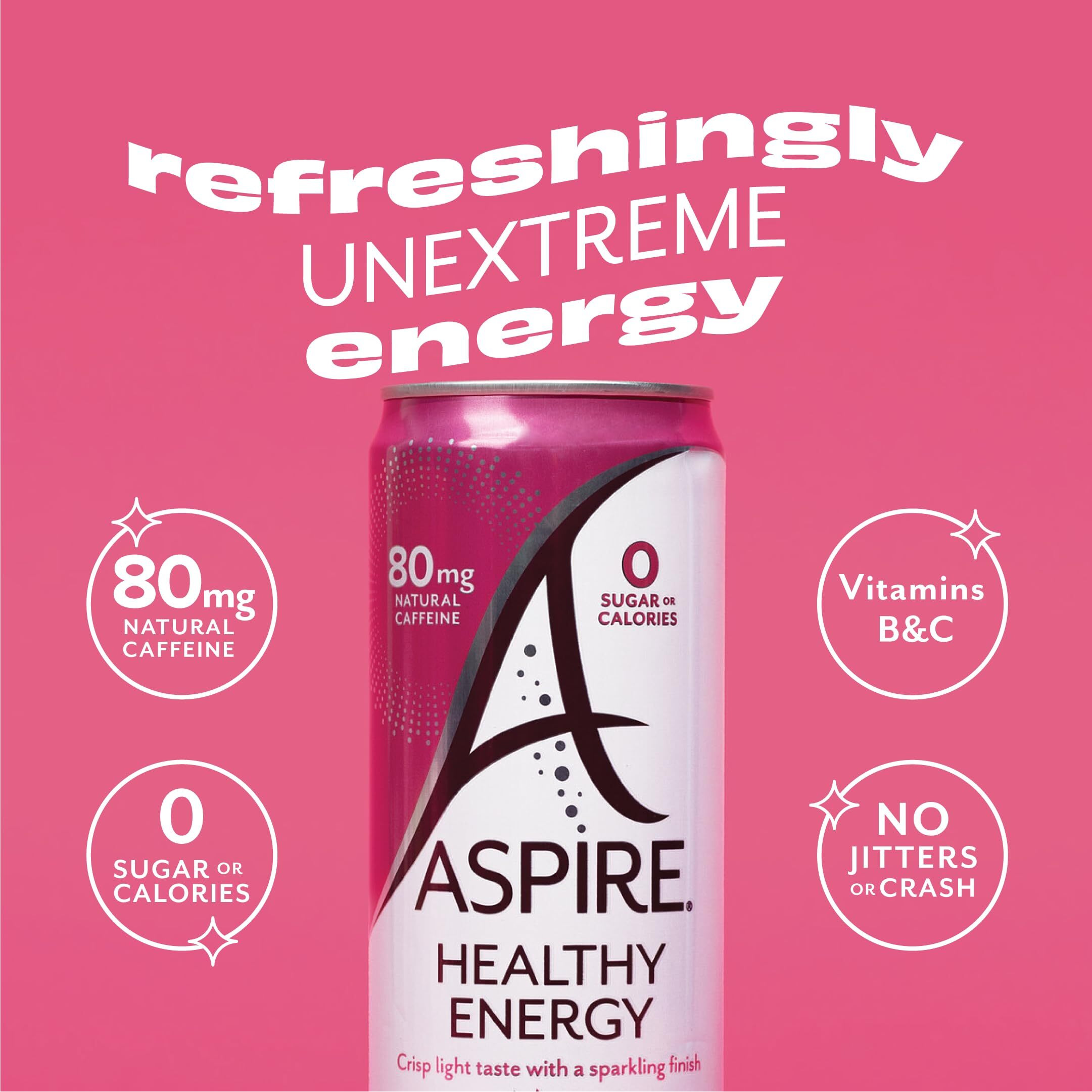 Aspire Raspberry Acai, Healthy Energy Drink With Low Caffeine, No Sugar, Carbs, And Keto Friendly, 12 Pack