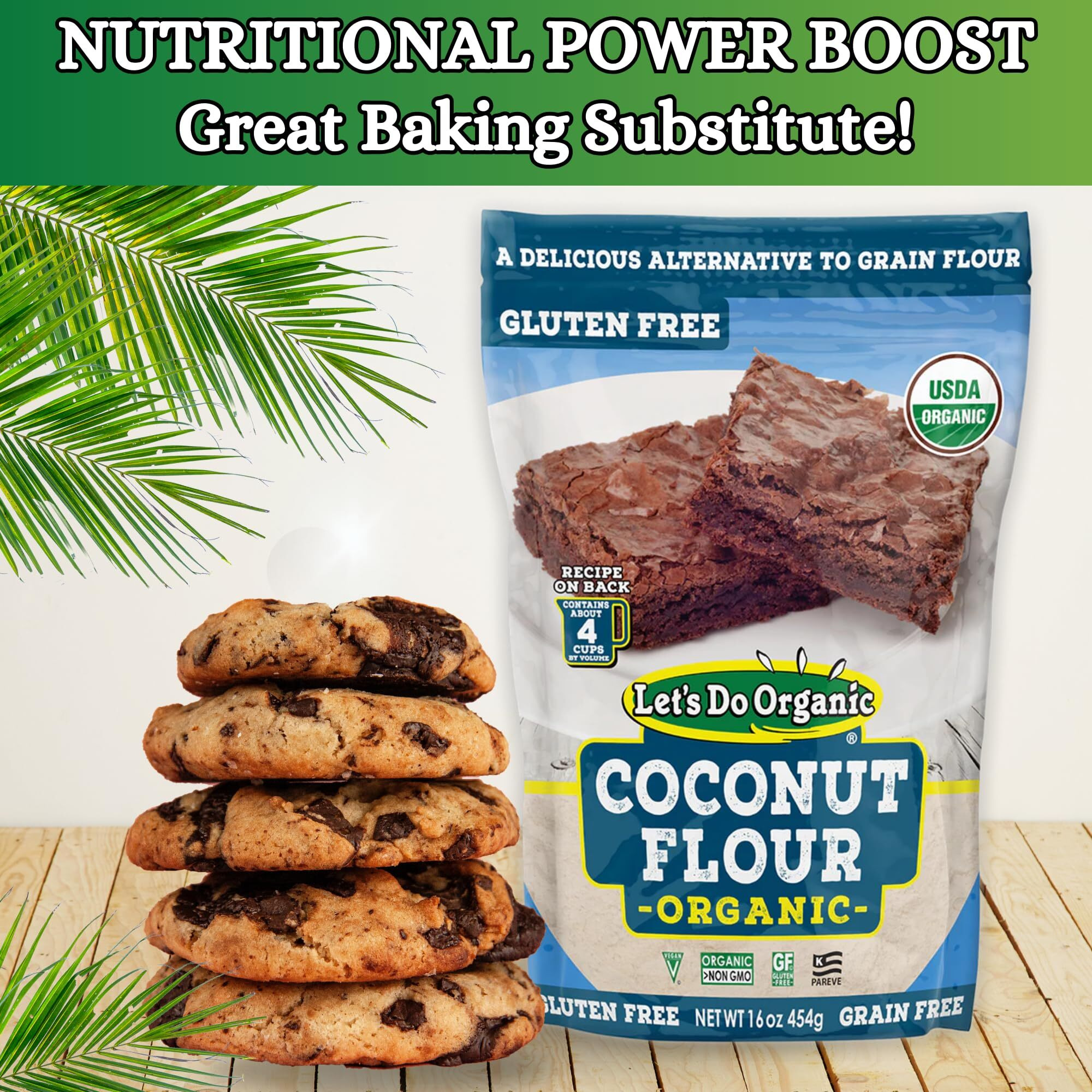 Let's Do Organic Coconut Flour  For Baking, Wheat Flour Alternative, High In Fiber & Protein, Gluten Free, Non-Gmo Project Verified, Usda Organic  16 Oz (Pack Of 6)