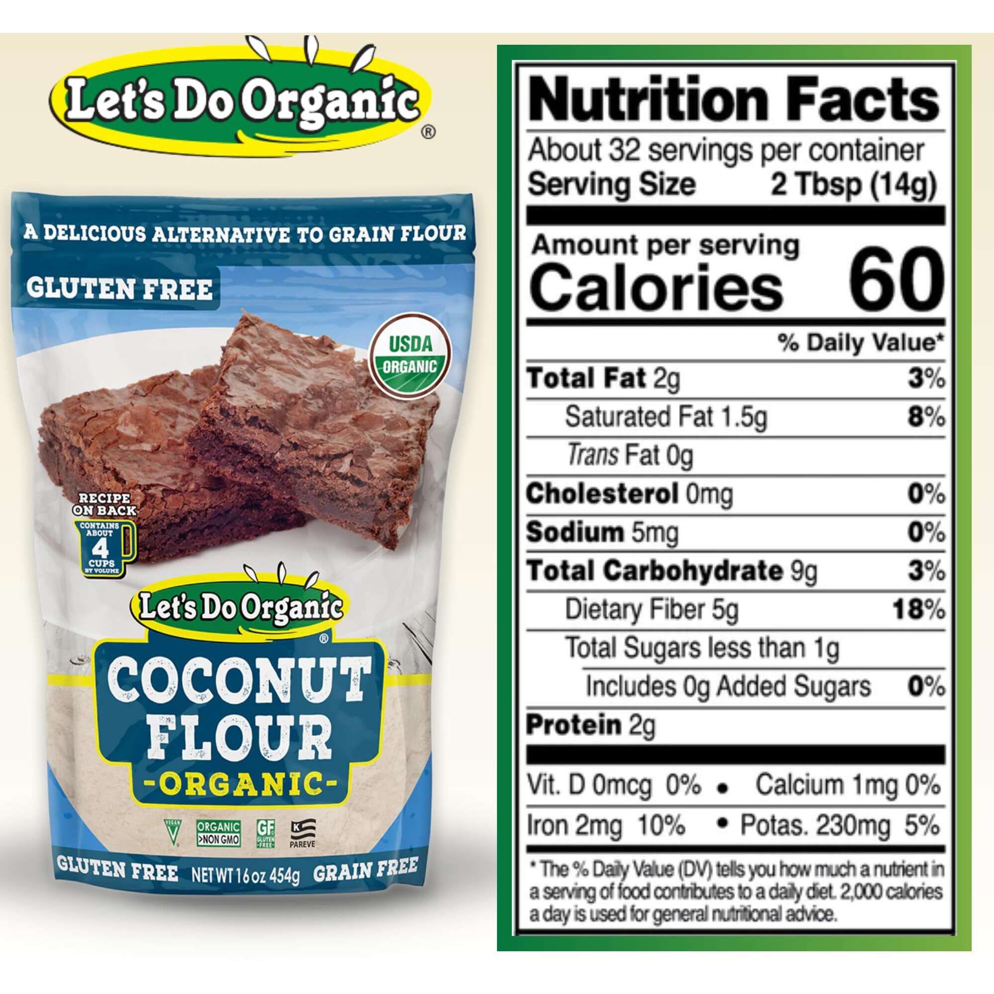 Let's Do Organic Coconut Flour  For Baking, Wheat Flour Alternative, High In Fiber & Protein, Gluten Free, Non-Gmo Project Verified, Usda Organic  16 Oz (Pack Of 6)