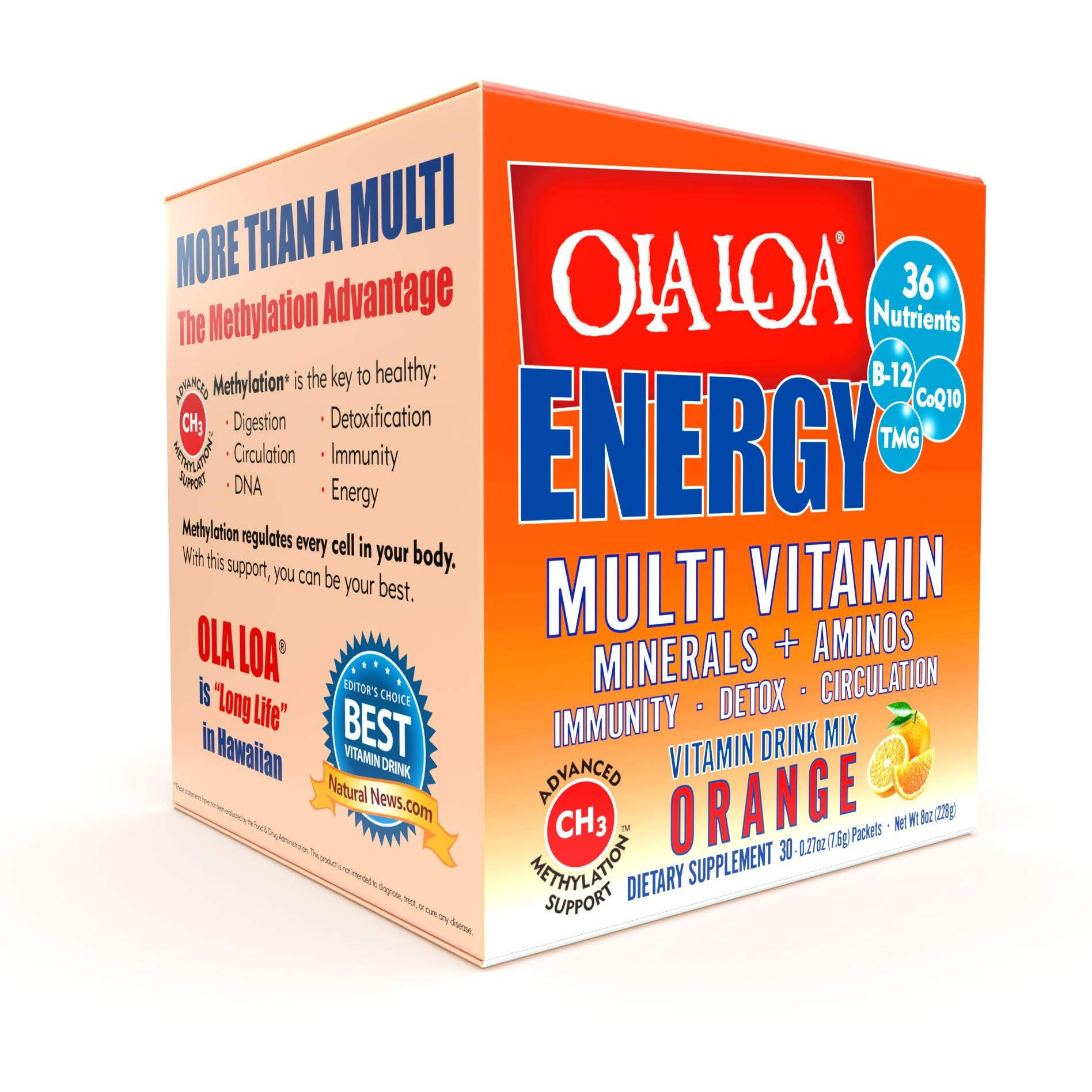 Ola Loa Energy Orange Multi Vitamin Drink Mix - Amino Energy Powder, Gluten Free, Detox, Dairy Free, Caffeine Free - Drink Your Vitamins For The Rigors Of Daily Life - 30 Packets (8.25Oz)