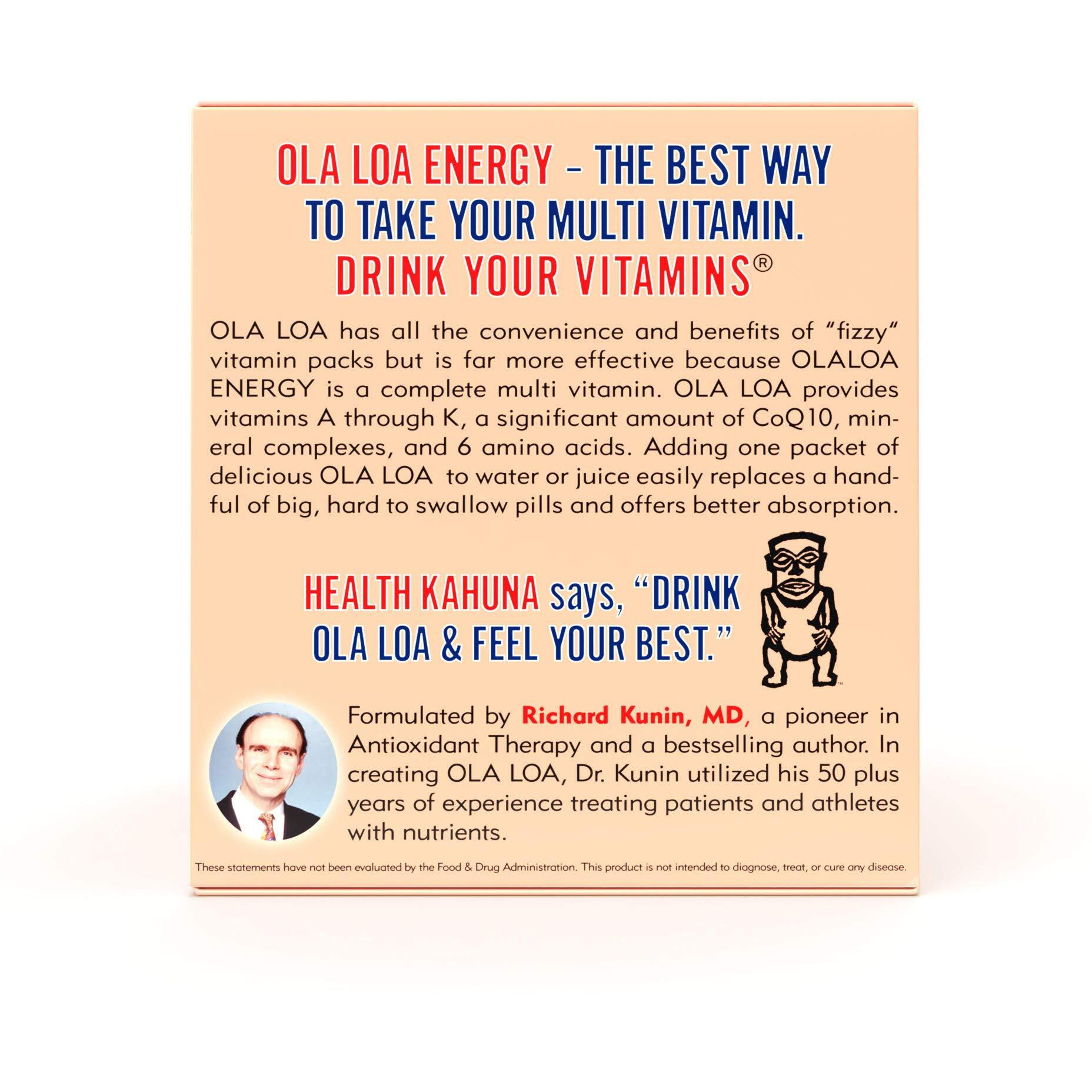 Ola Loa Energy Orange Multi Vitamin Drink Mix - Amino Energy Powder, Gluten Free, Detox, Dairy Free, Caffeine Free - Drink Your Vitamins For The Rigors Of Daily Life - 30 Packets (8.25Oz)