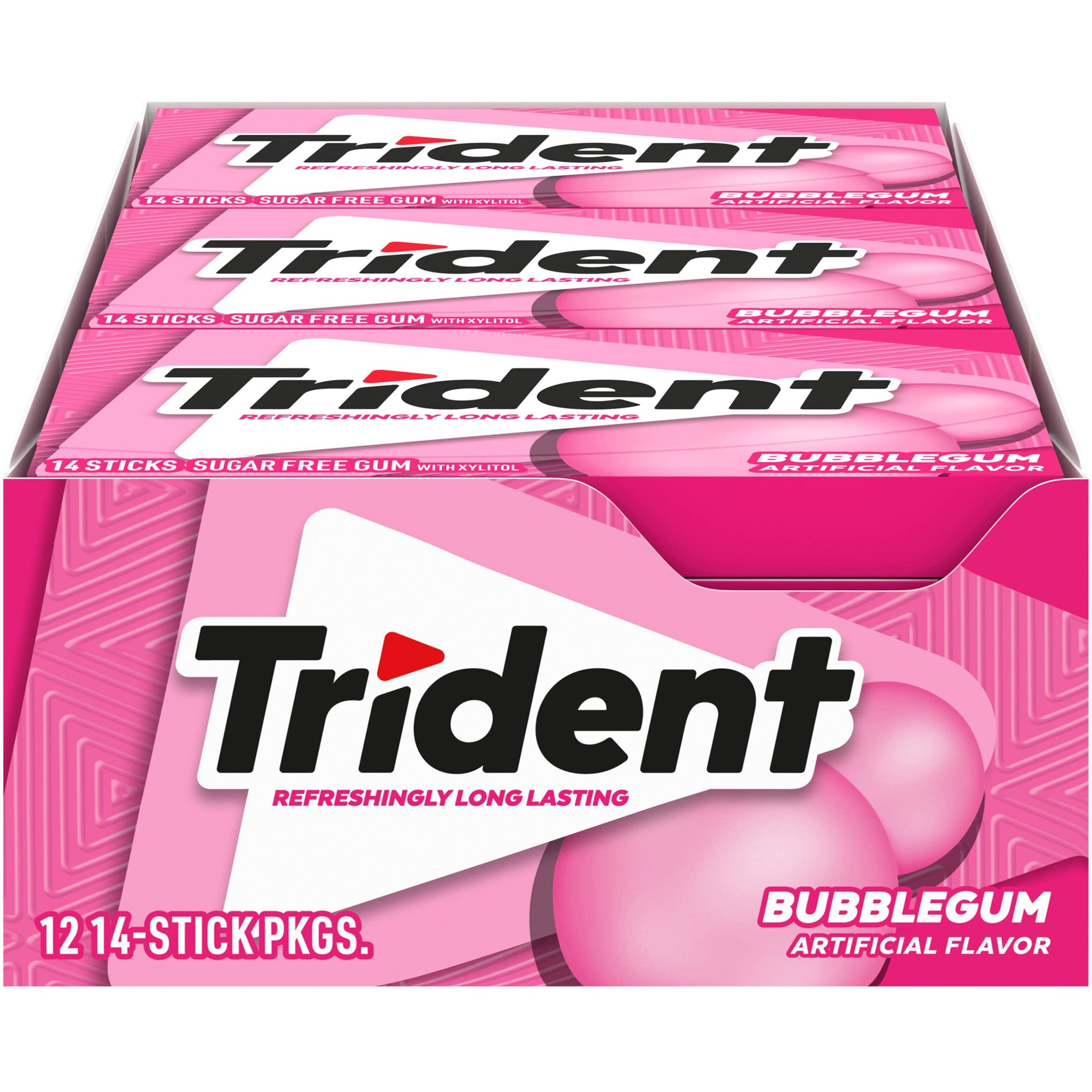 Trident Bubblegum Sugar Free Gum, 12 Packs Of 14 Pieces (168 Total Pieces)