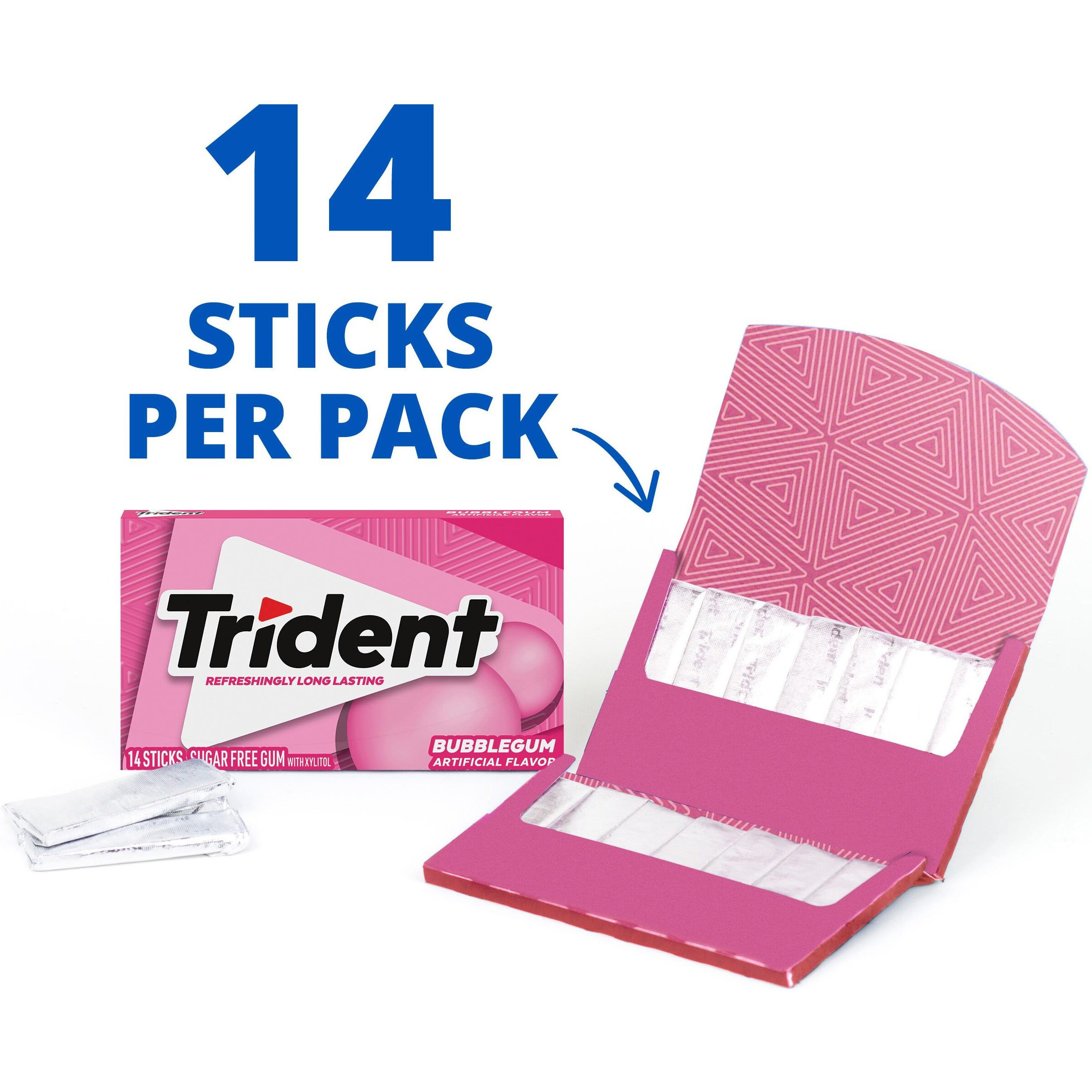 Trident Bubblegum Sugar Free Gum, 12 Packs Of 14 Pieces (168 Total Pieces)