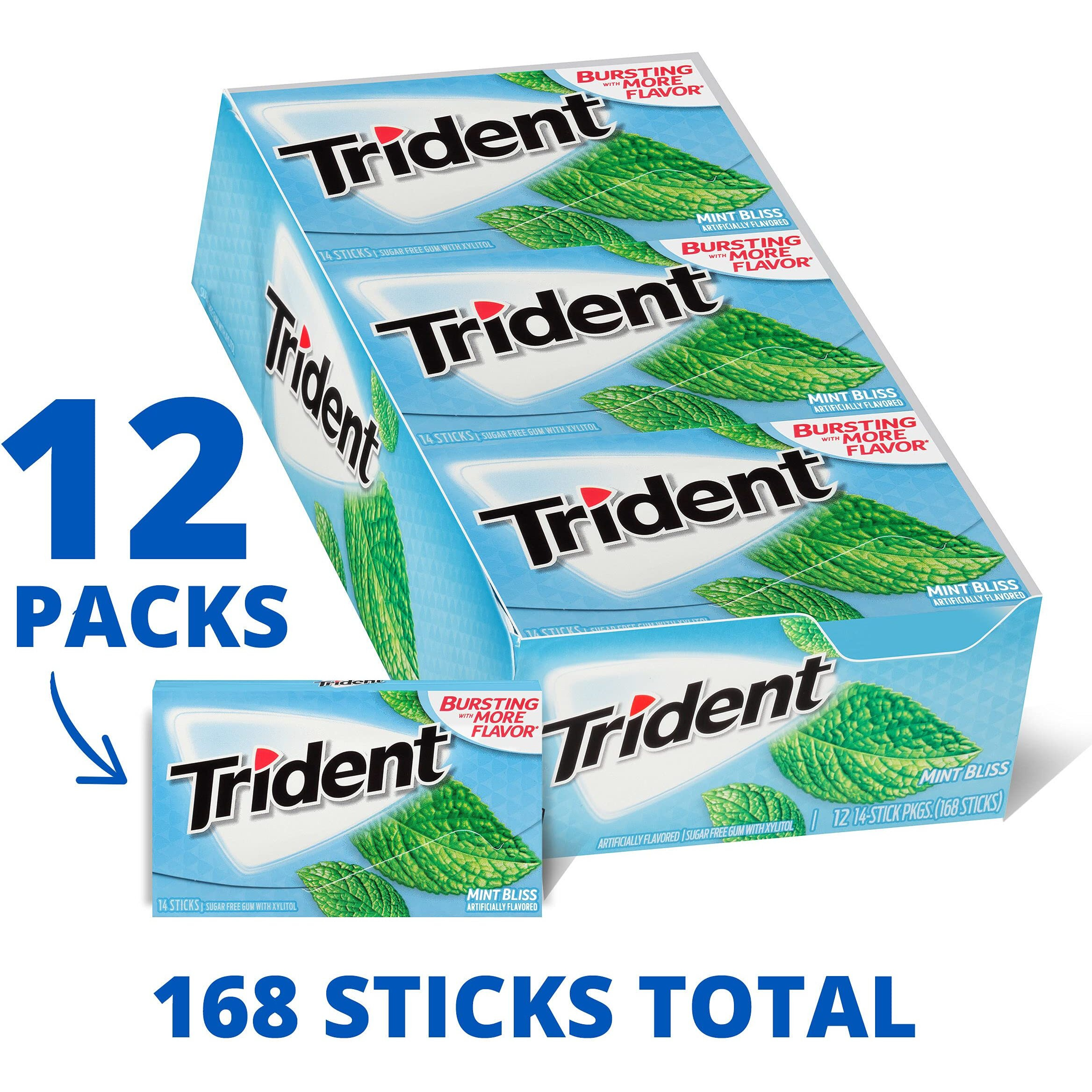 Trident Mint Bliss Sugar Free Gum, 12 Packs Of 14 Pieces (168 Total Pieces)
