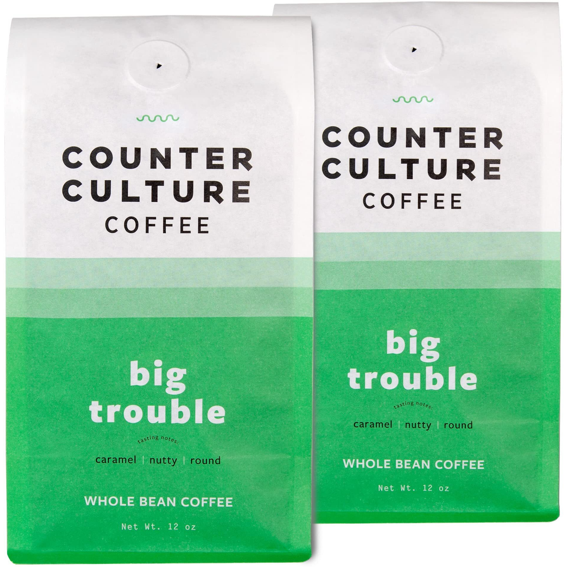 Counter Culture Coffee Big Trouble - Medium Roast, Sustainably Sourced, Kosher, Whole Bean Coffee - Nutty, Caramel, And Chocolate Flavors - 12Oz (2 Bags)