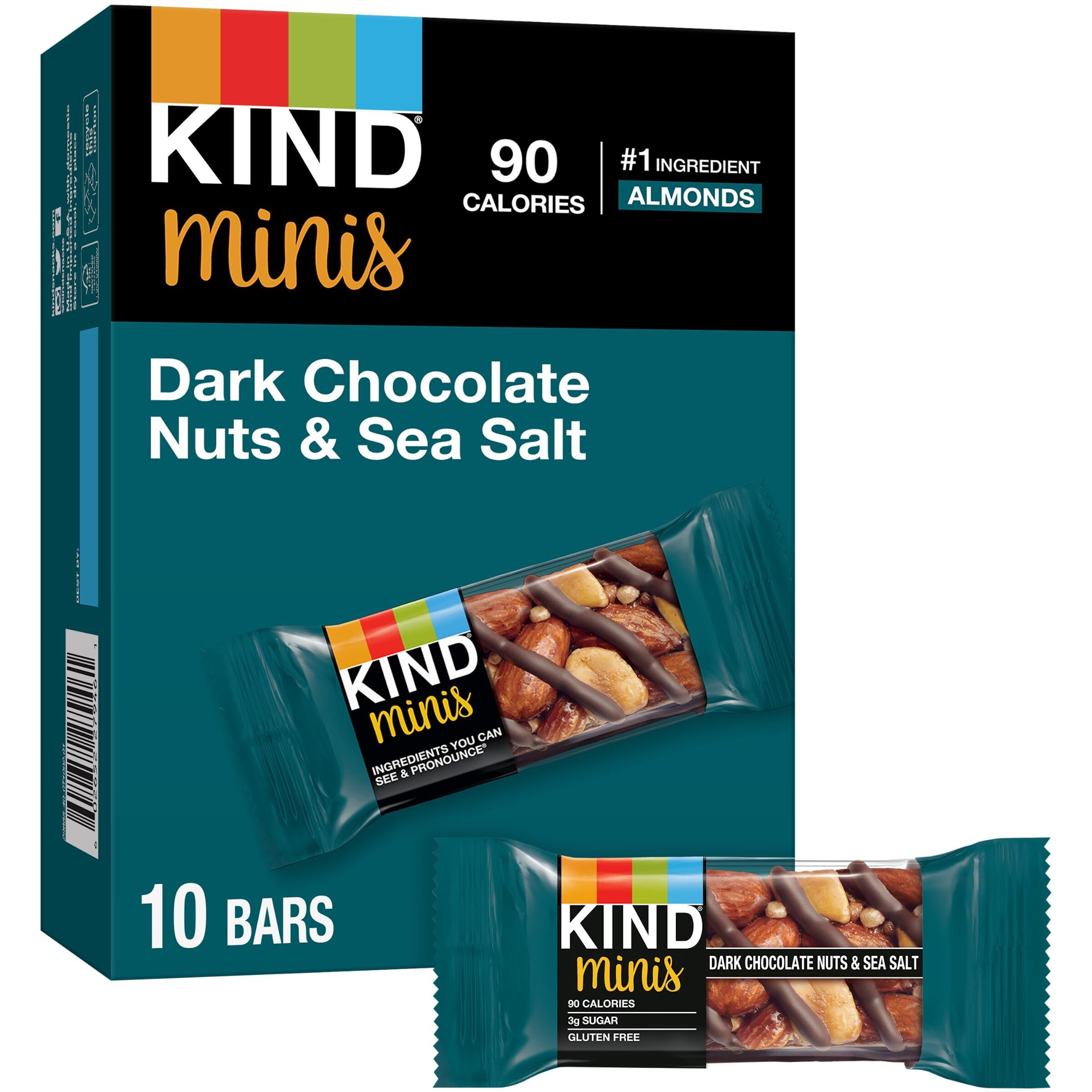 Kind Minis, Dark Chocolate Nuts & Sea Salt, Healthy Snacks, Gluten Free, Low Calorie Snacks, Low Sugar, 10 Count