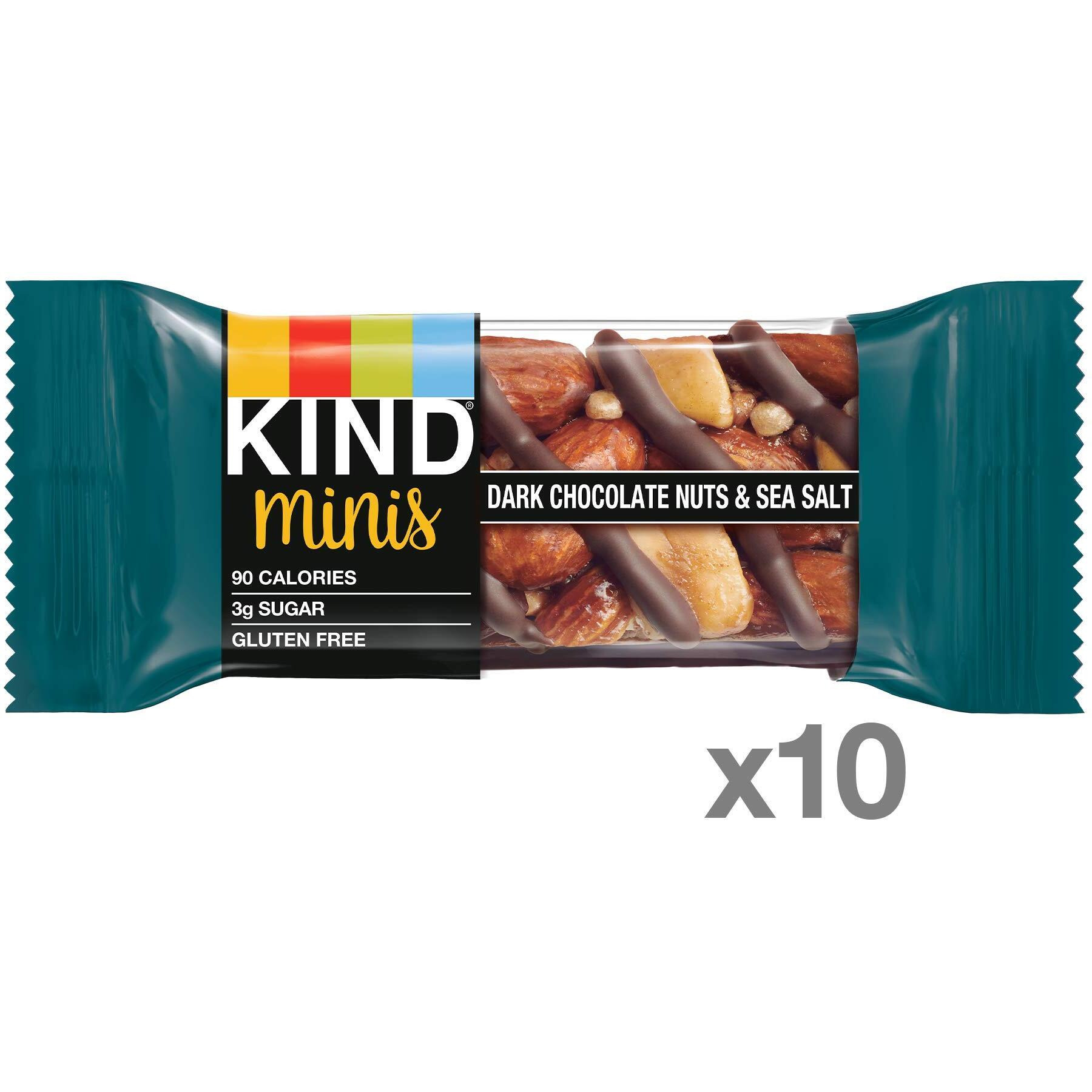 Kind Minis, Dark Chocolate Nuts & Sea Salt, Healthy Snacks, Gluten Free, Low Calorie Snacks, Low Sugar, 10 Count