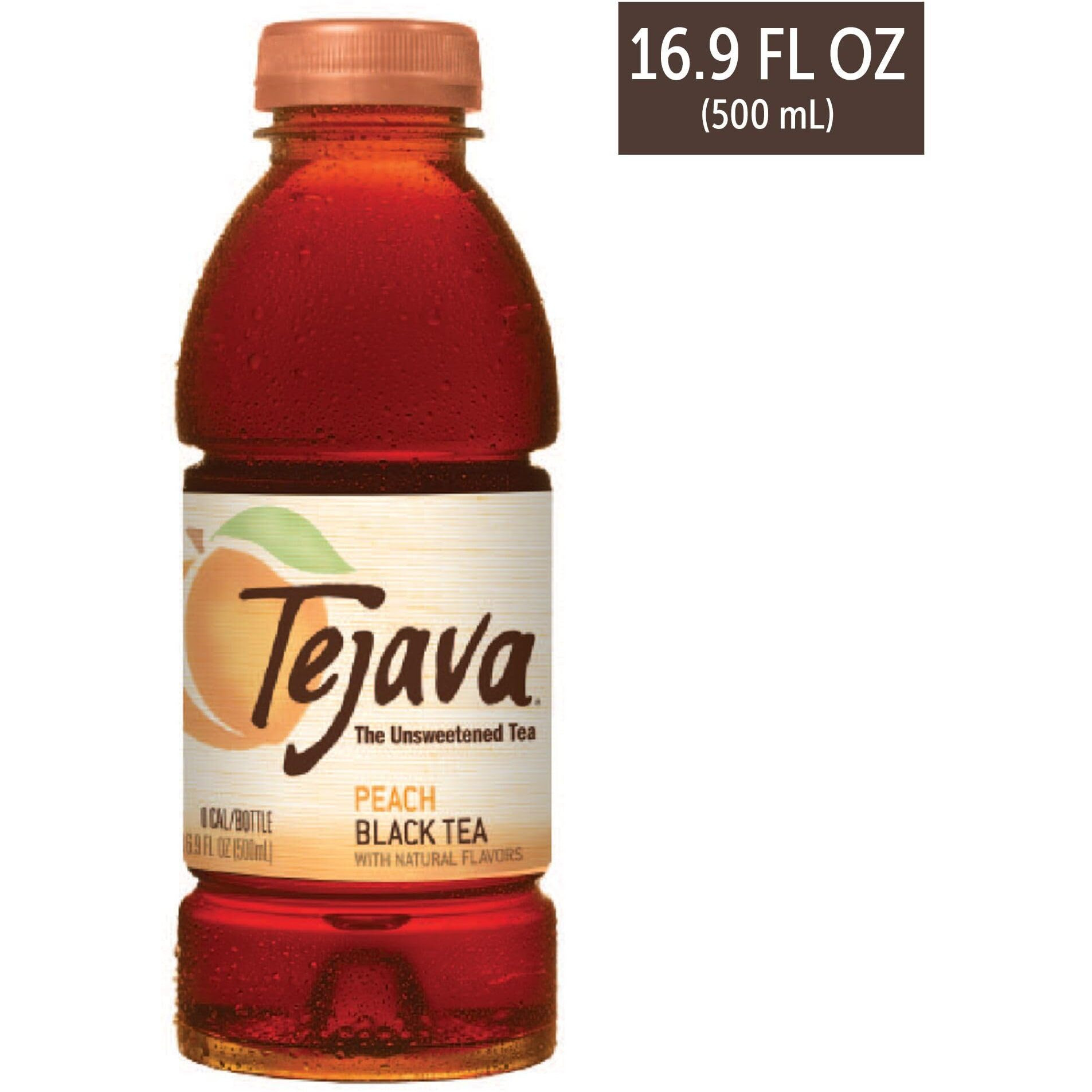 Tejava Unsweetened Peach Iced Tea, 16.9 Ounce Pet Bottles, Natural, Non-Gmo-Verified, Rainforest Alliance-Certified (12 Pack)