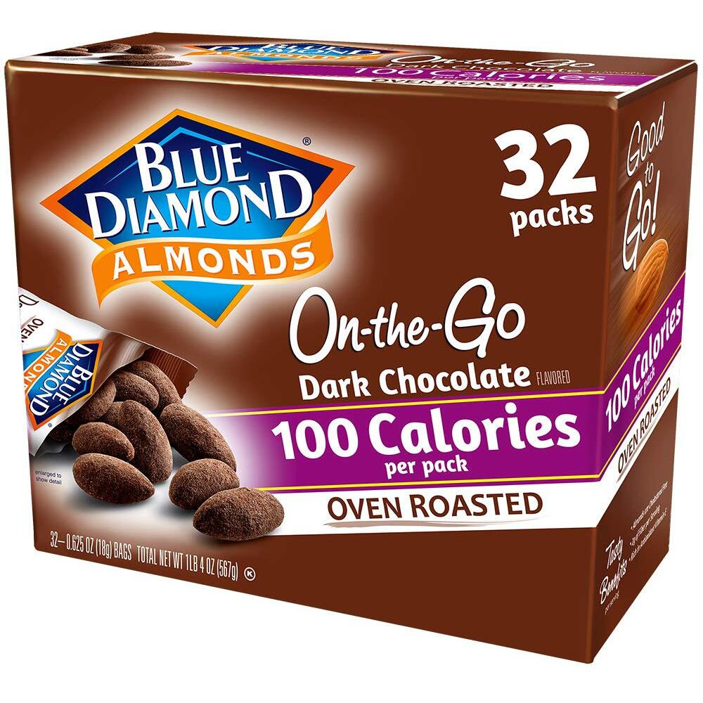 Blue Diamond Almonds Dark Chocolate Cocoa Dusted Snack Nuts, 100 Calorie Packs, (Pack Of 1, 32 Count Toal)