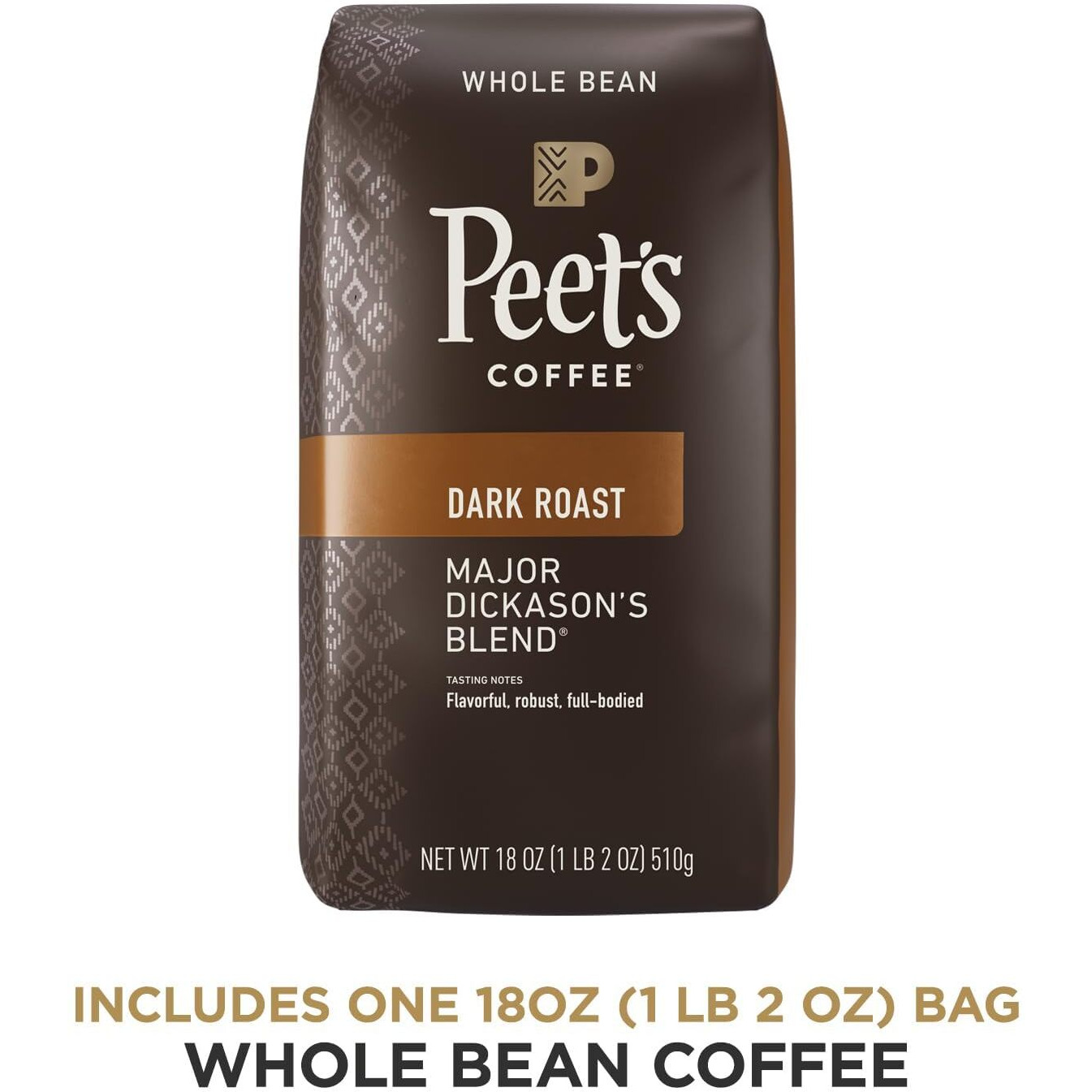 Peet's Coffee, Dark Roast Whole Bean Coffee - Major Dickason's Blend 18 Ounce Bag