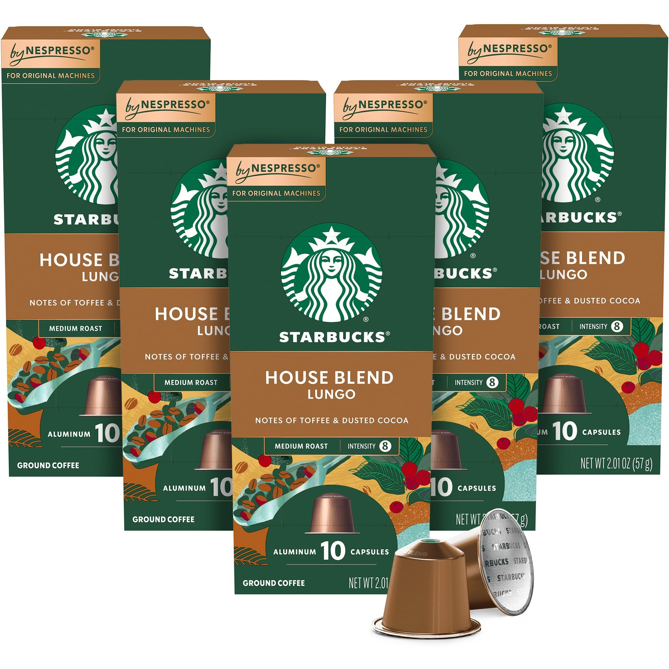 Starbucks By Nespresso Original Line, House Blend, Medium Roast Coffee, 50-Count Espresso Pods
