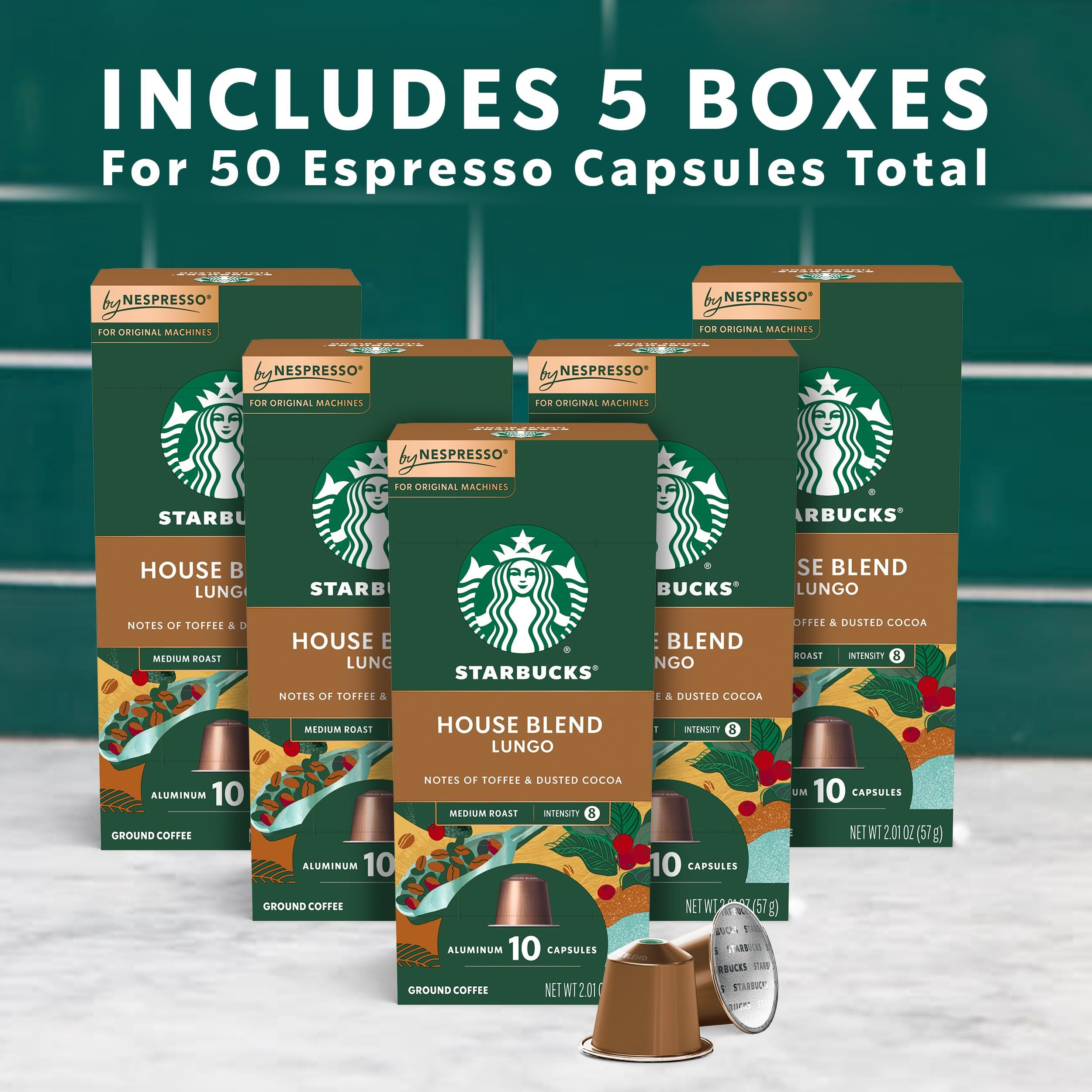 Starbucks By Nespresso Original Line, House Blend, Medium Roast Coffee, 50-Count Espresso Pods