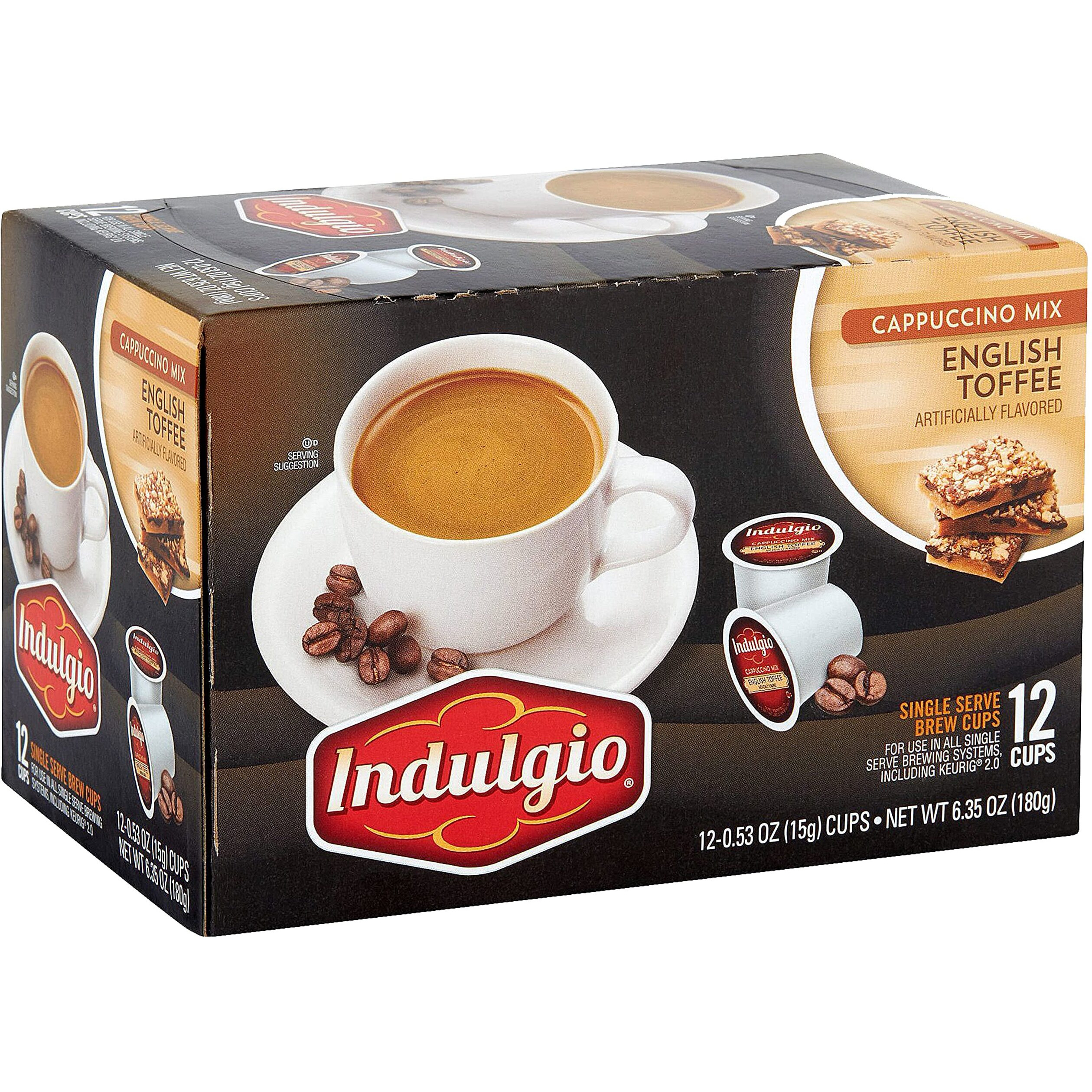 Indulgio English Toffee Single Serve Medium Roast Brew Cups, 12 Count