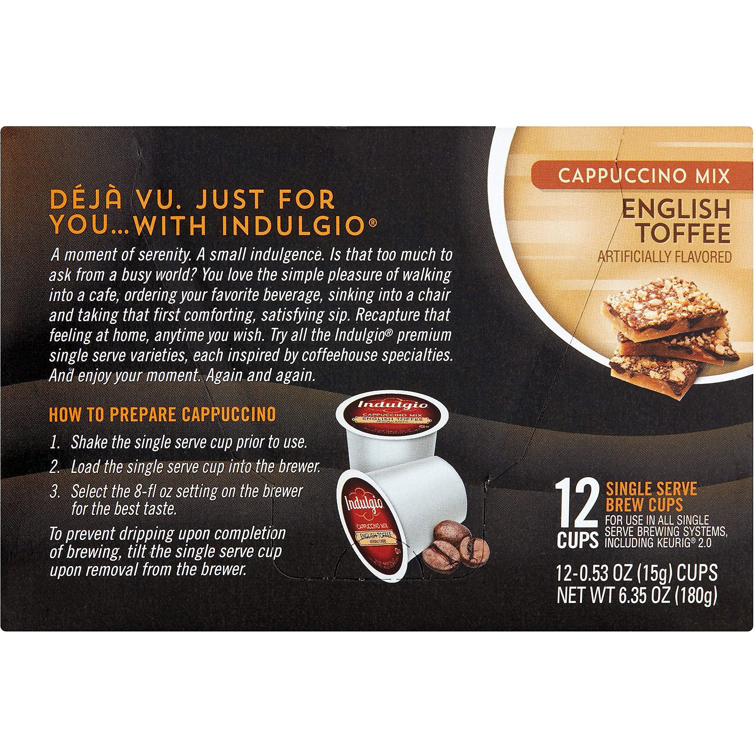 Indulgio English Toffee Single Serve Medium Roast Brew Cups, 12 Count