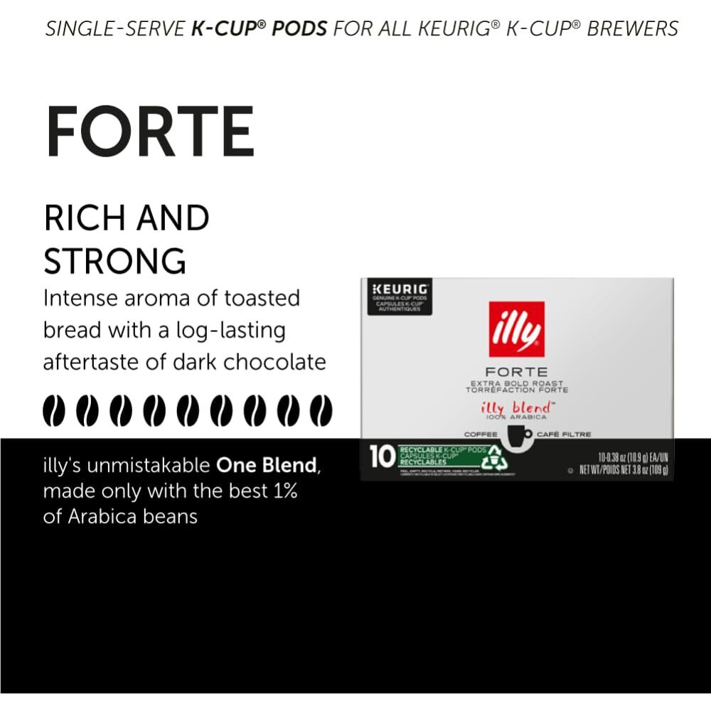 Illy Forte K Cup Coffee Pod, Bold And Intense, Extra Dark Roast Coffee K-Cups, Made With 100% Arabica Coffee, All-Natural, No Preservatives, Coffee Pods For Keurig Machines, 10 Count (Pack Of 1)