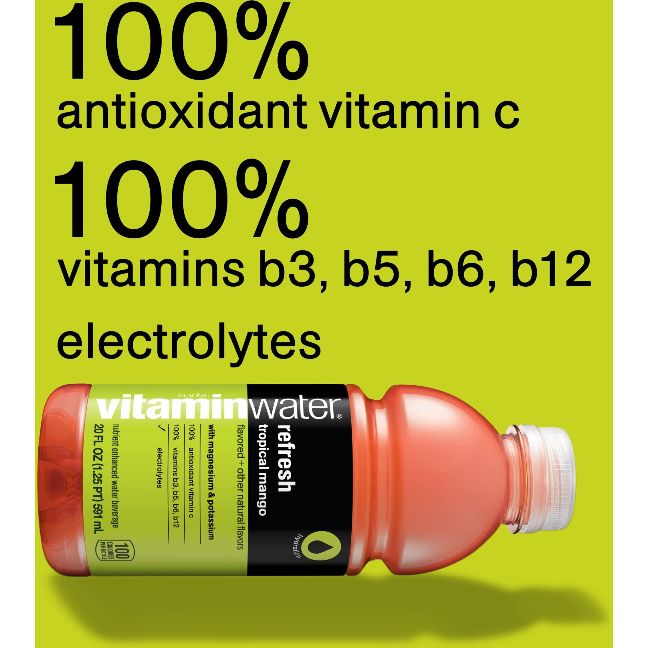 Vitaminwater Refresh Electrolyte Enhanced Water W/Vitamins, Tropical Mango Drinks, 20 Fl Oz, 12 Pack