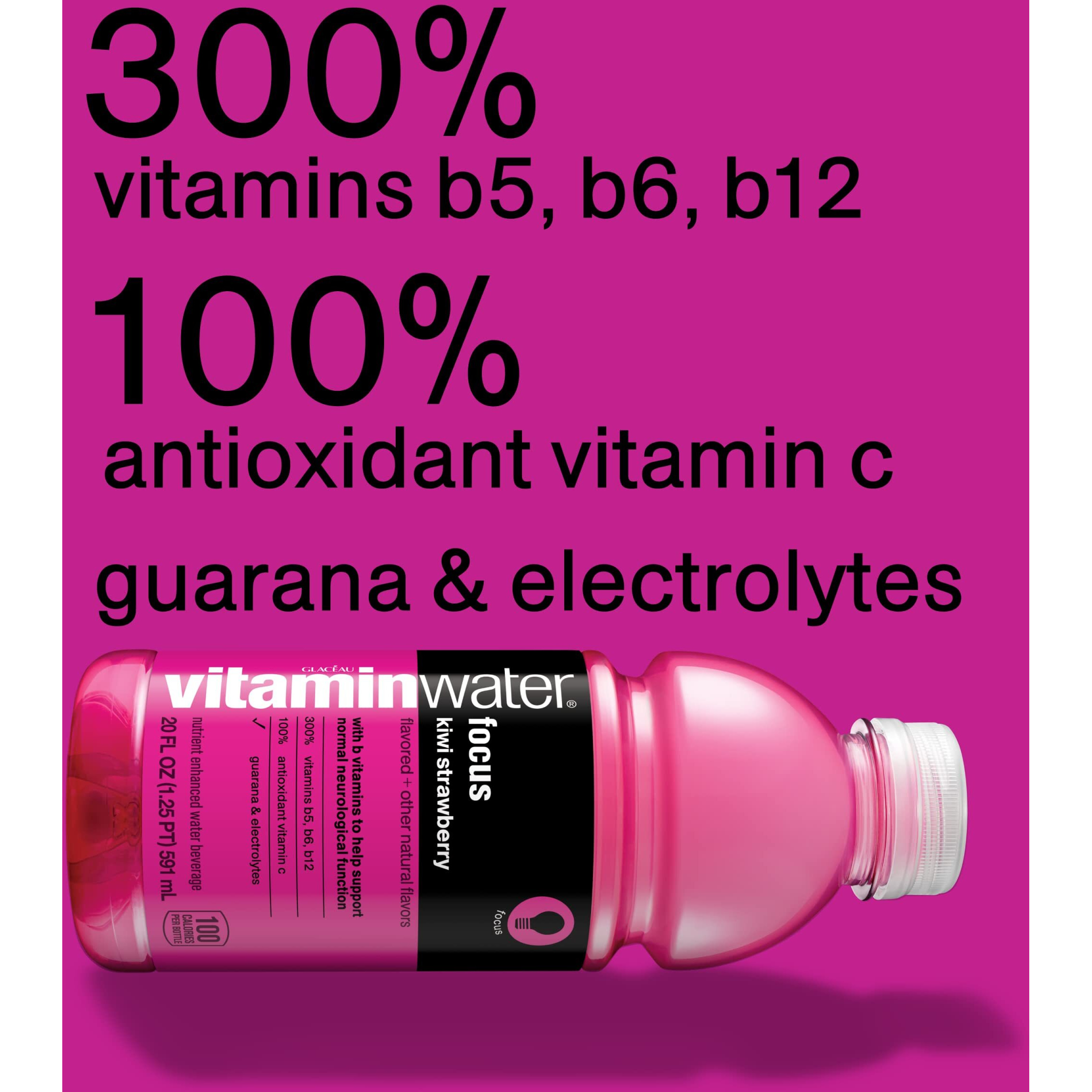 Vitaminwater Focus Electrolyte Enhanced Water W/Vitamins, Kiwi-Strawberry Drinks, 20 Fl Oz, 12 Pack