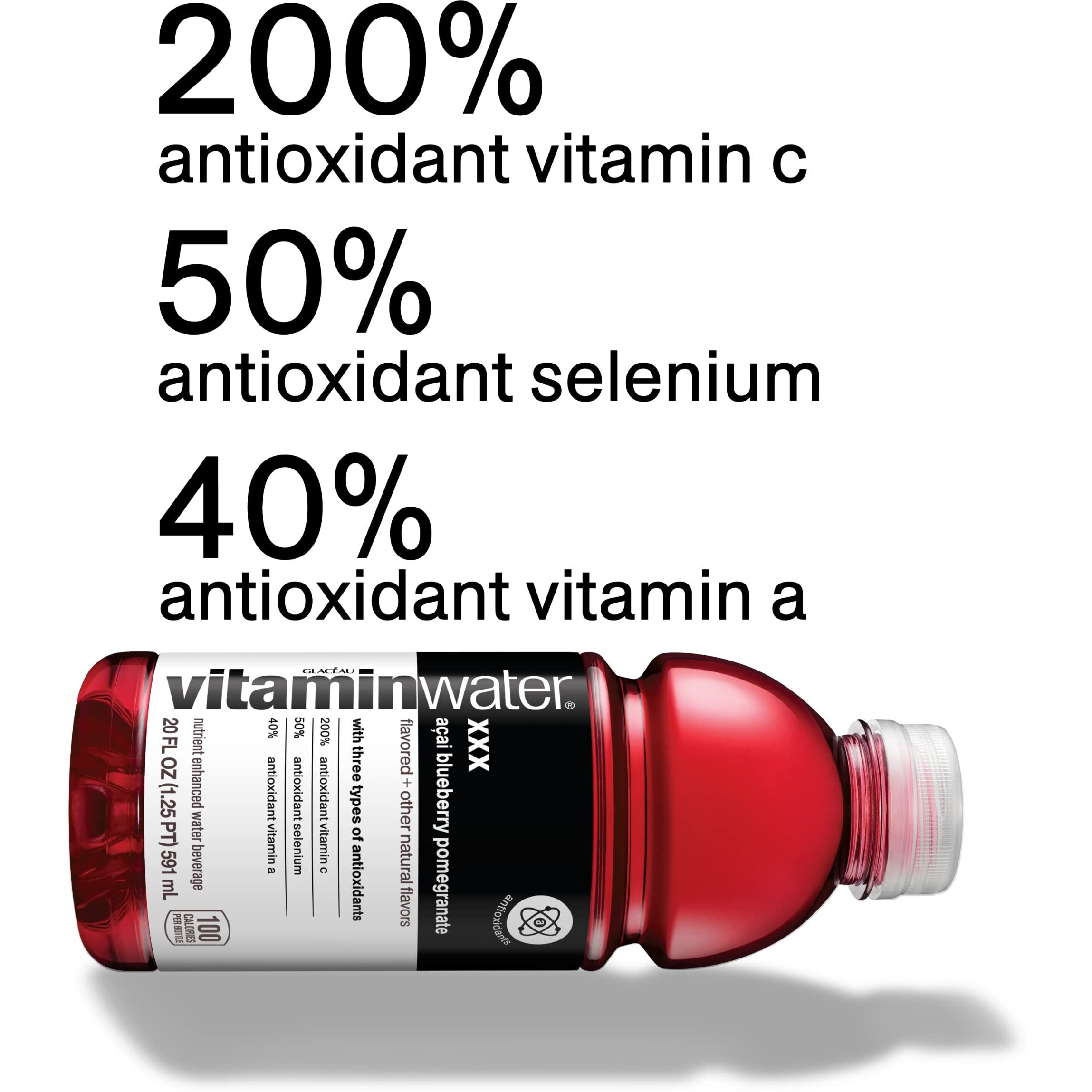 Vitaminwater Xxx, Electrolyte Enhanced Water W/Vitamins, Aai-Blueberry-Pomegranate Drinks, 20 Fl Oz, 12 Pack