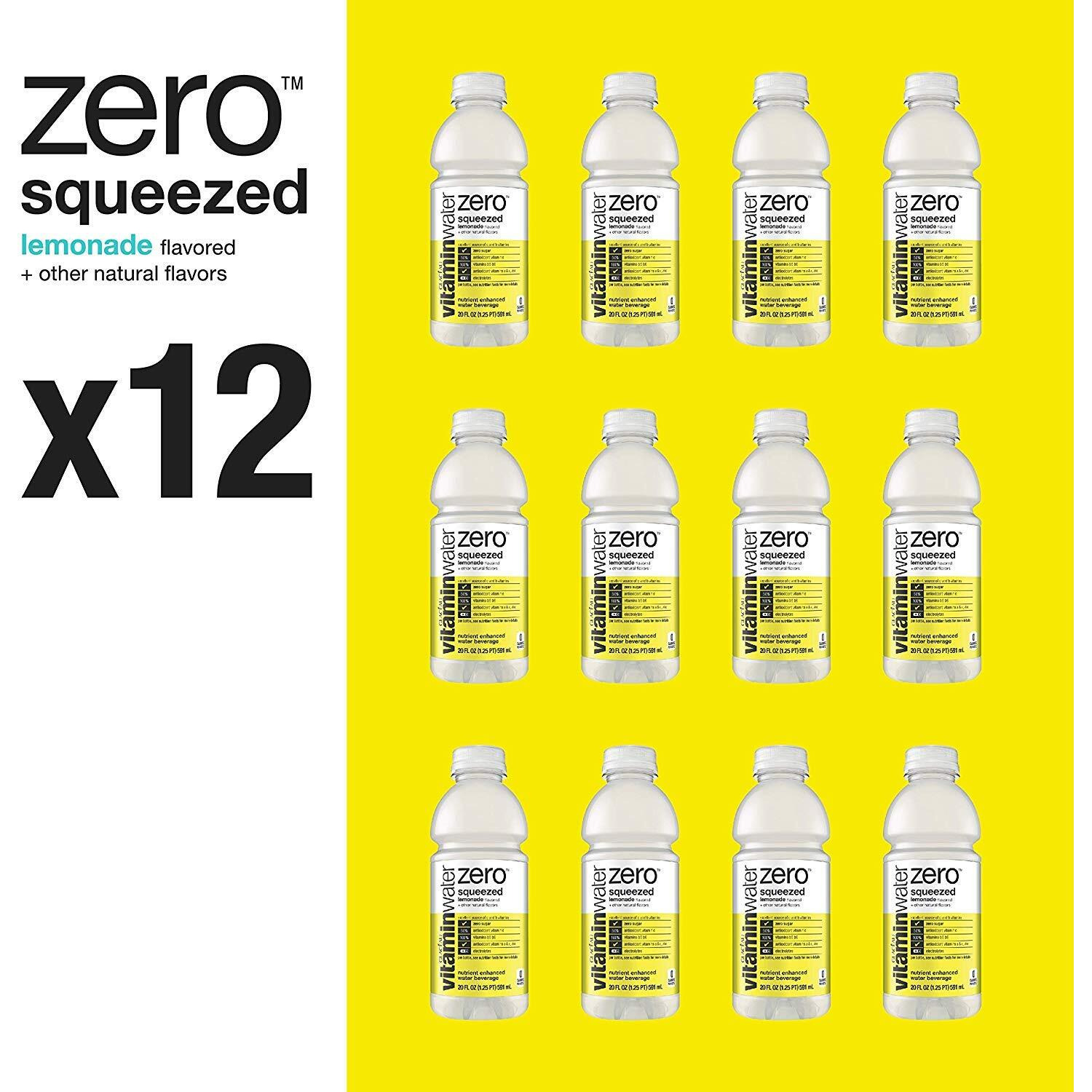 Vitaminwater Zero Sugar Squeezed, Electrolyte Enhanced Water W/Vitamins, Lemonade Drinks, 20 Fl Oz, 12 Pack