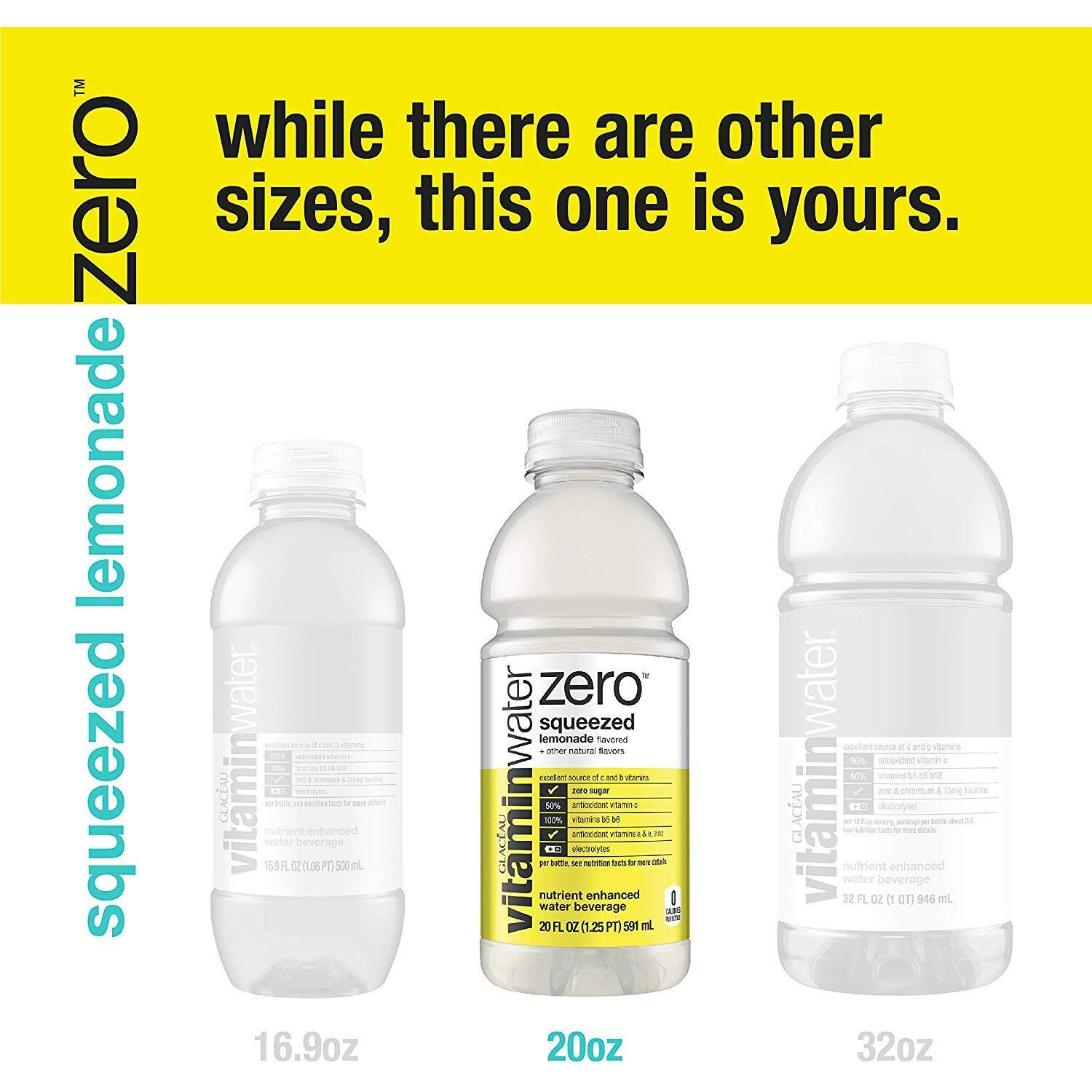 Vitaminwater Zero Sugar Squeezed, Electrolyte Enhanced Water W/Vitamins, Lemonade Drinks, 20 Fl Oz, 12 Pack