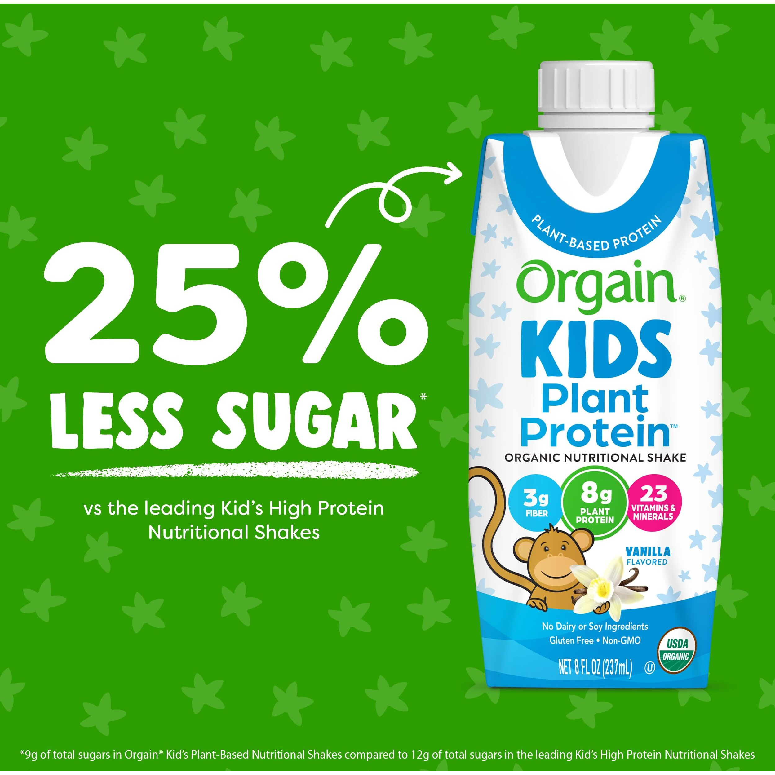 Orgain Organic Kids Nutritional Vegan Protein Shake, Vanilla - Healthy Kids Snacks, 8G Plant Protein, 3G Fiber, 23 Vitamins & Minerals, No Dairy & Soy Ingredients, Non-Gmo, 8 Fl Oz (Pack Of 12)