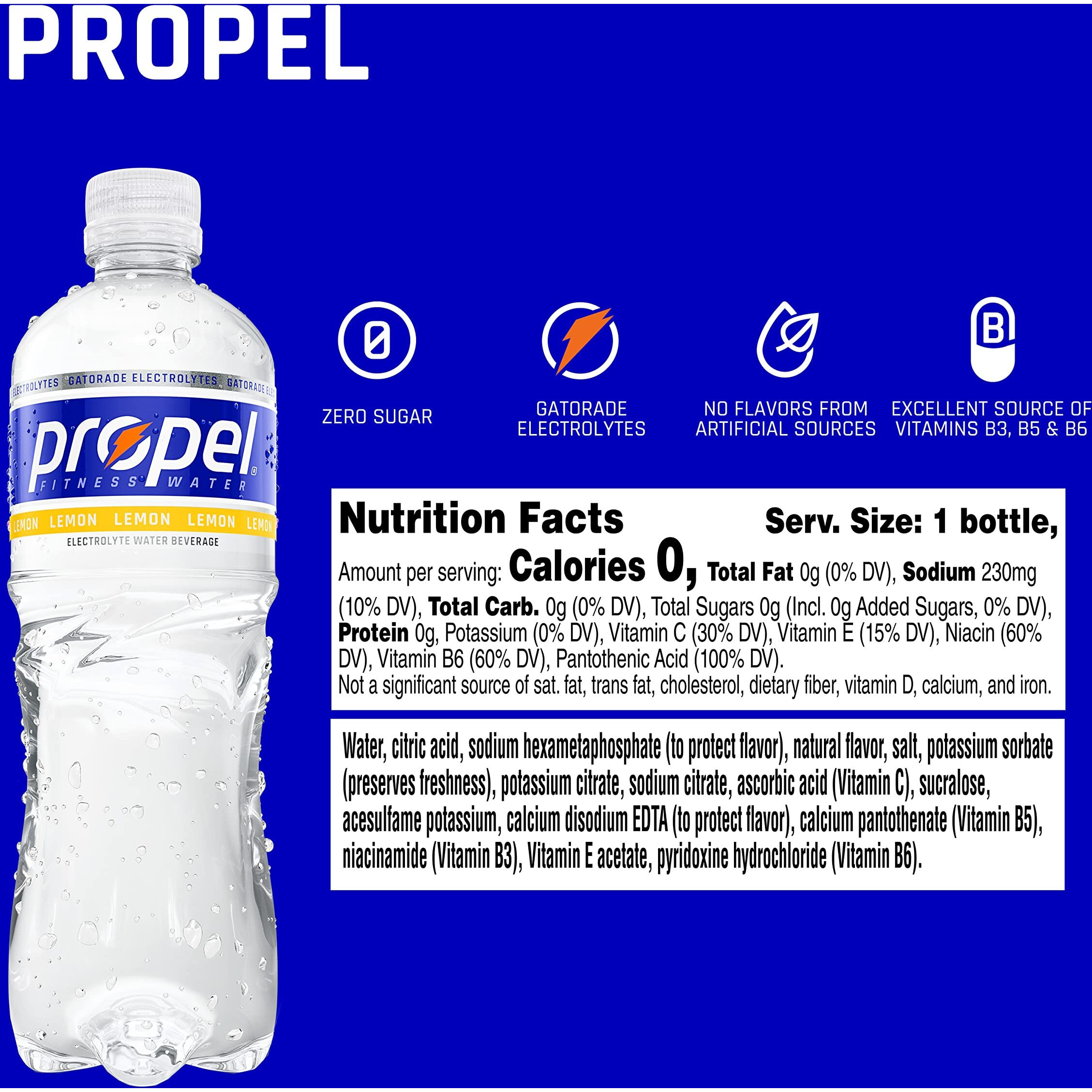 Propel, Lemon, Zero Calorie Sports Drinking Water With Electrolytes And Vitamins C&E, 16.9 Ounce Bottles (Pack Of 12), 16.9 Fl Oz (Pack Of 12)