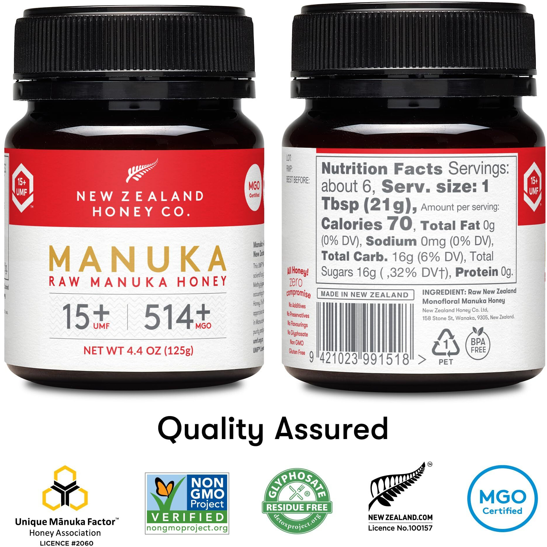 New Zealand Honey Co. Raw Manuka Honey Umf 15+ | Mgo 514+, Umf Certified / 4.4Oz